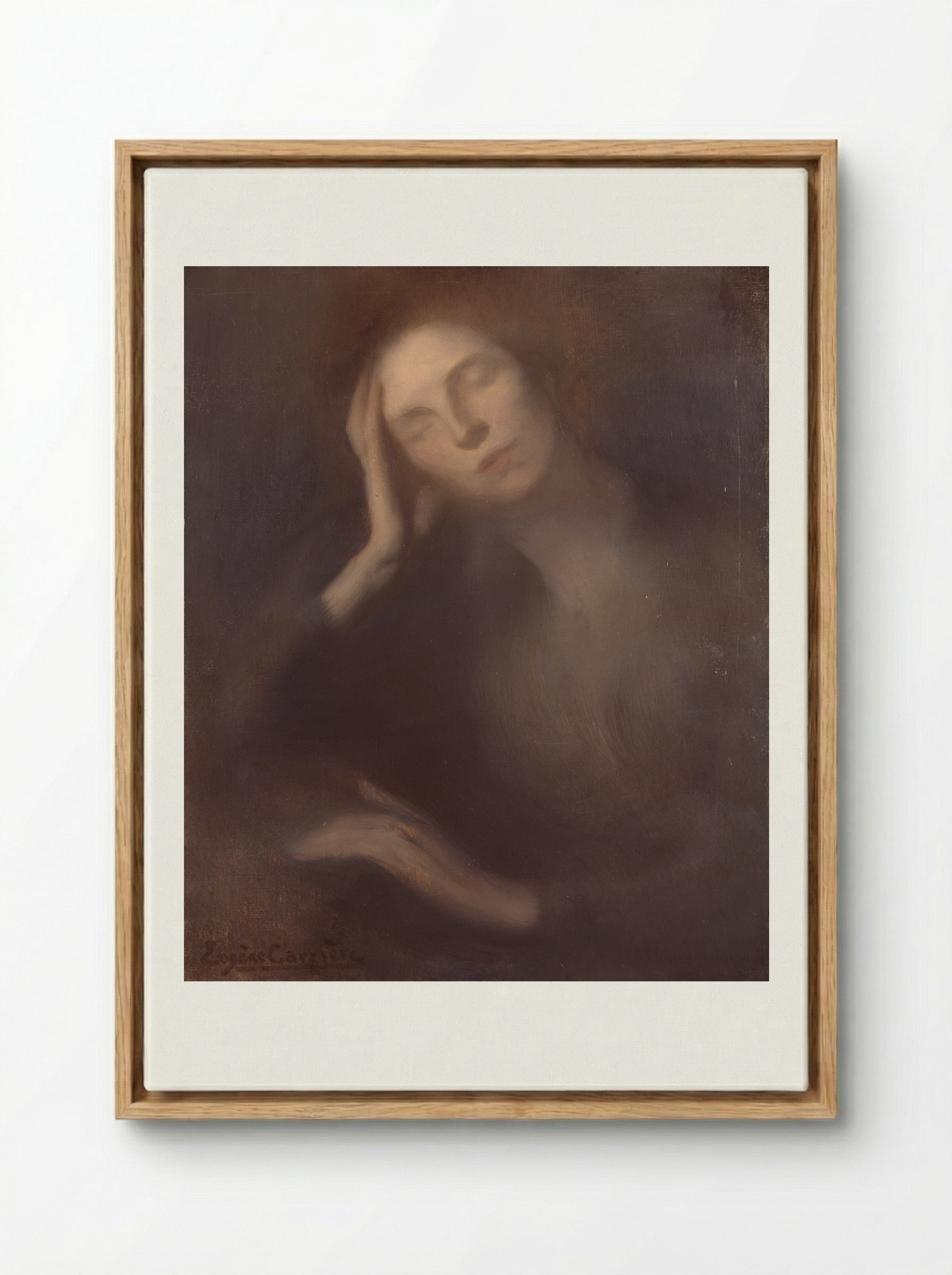 Woman Leaning on a Table - Eugène Carrière - Framed Canvas Wood