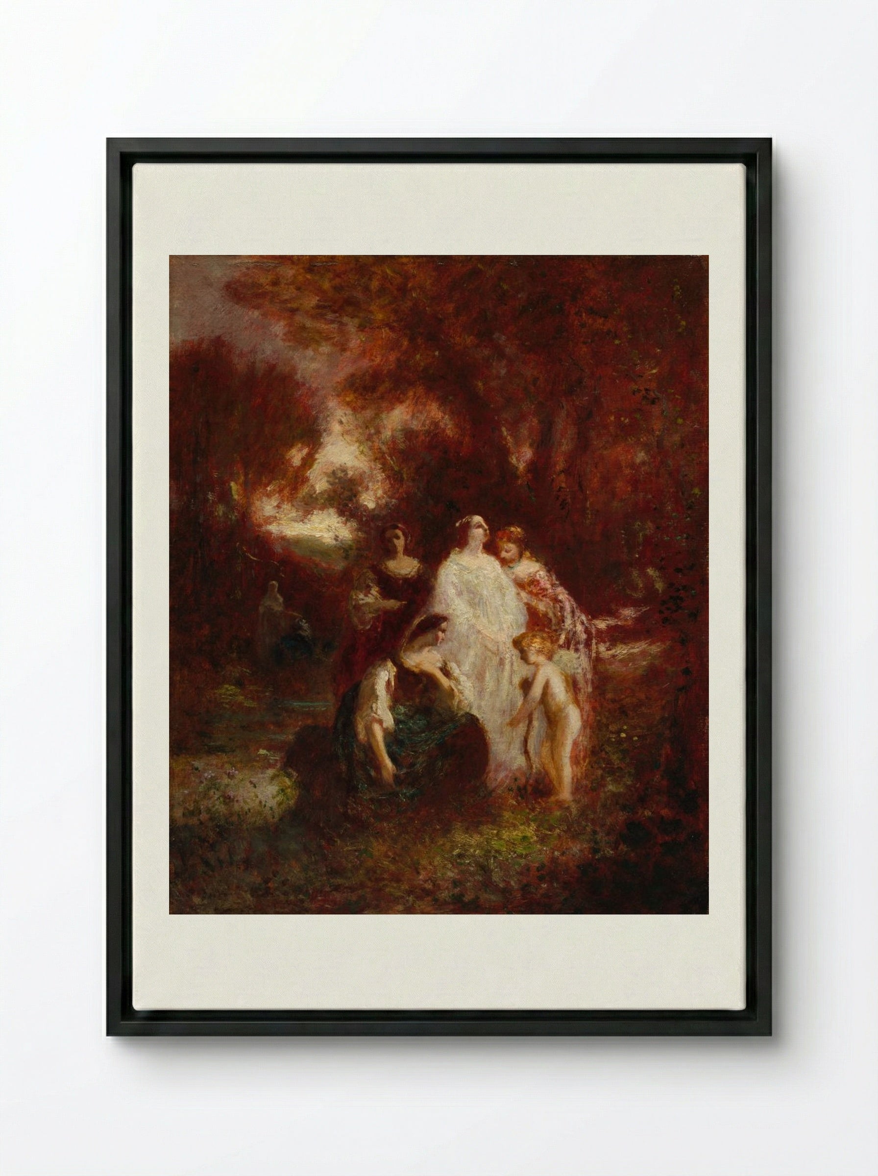 Figures in the Woods - Adolphe Monticelli - Framed Canvas Black