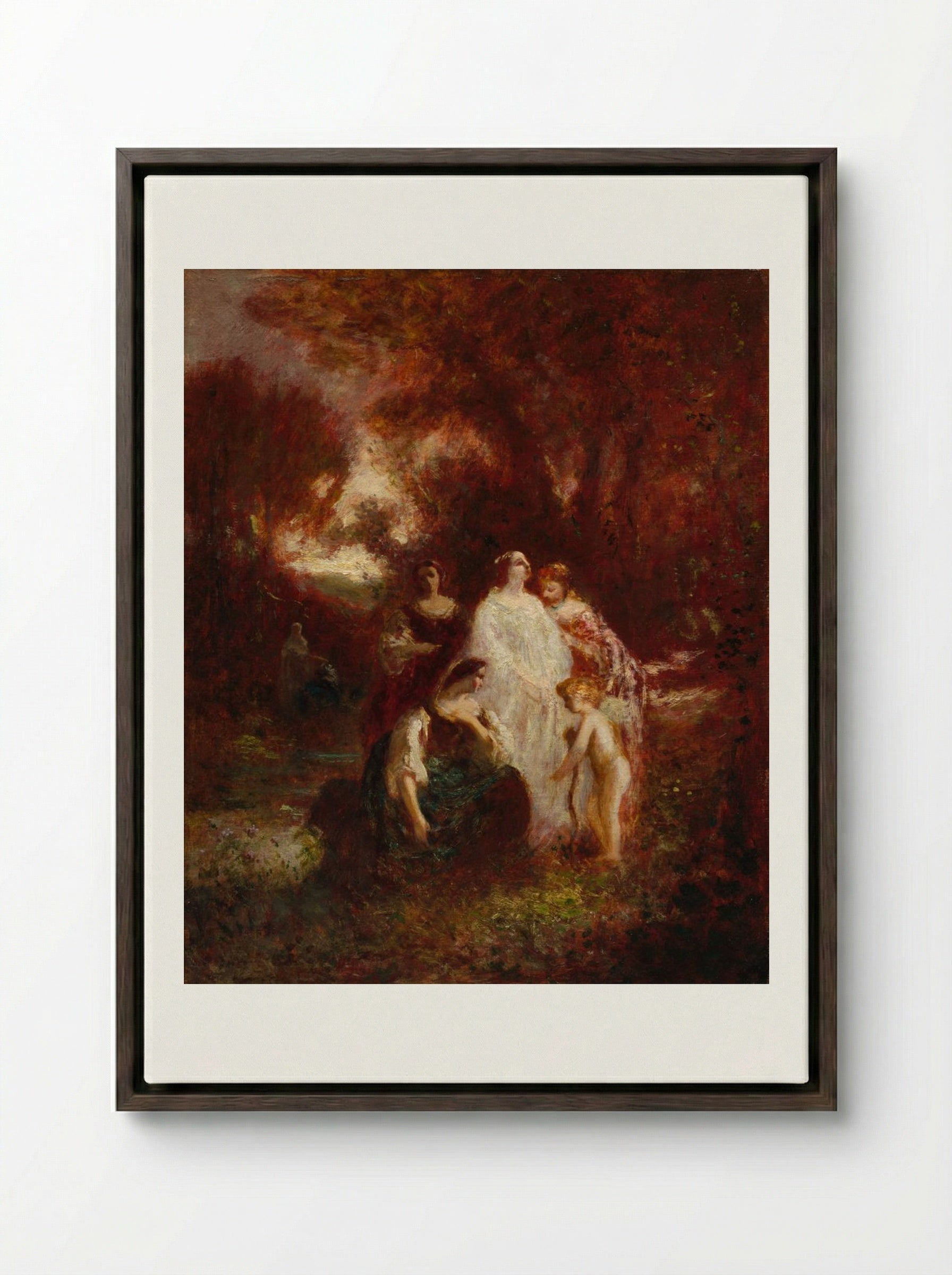 Figures in the Woods - Adolphe Monticelli - Framed Canvas Dark Wood