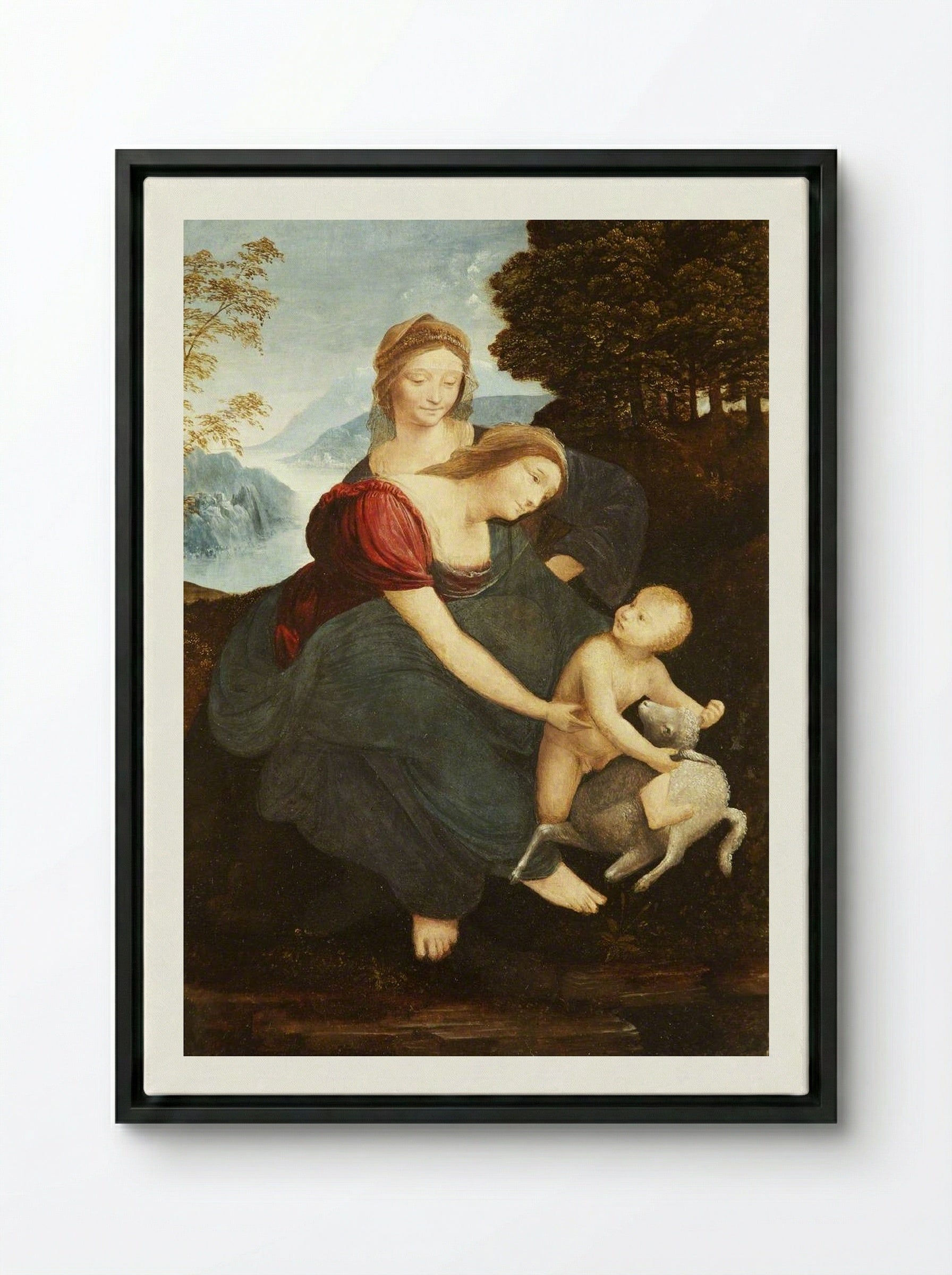 Virgin and Child - Leonardo da Vinci - Framed Canvas Black