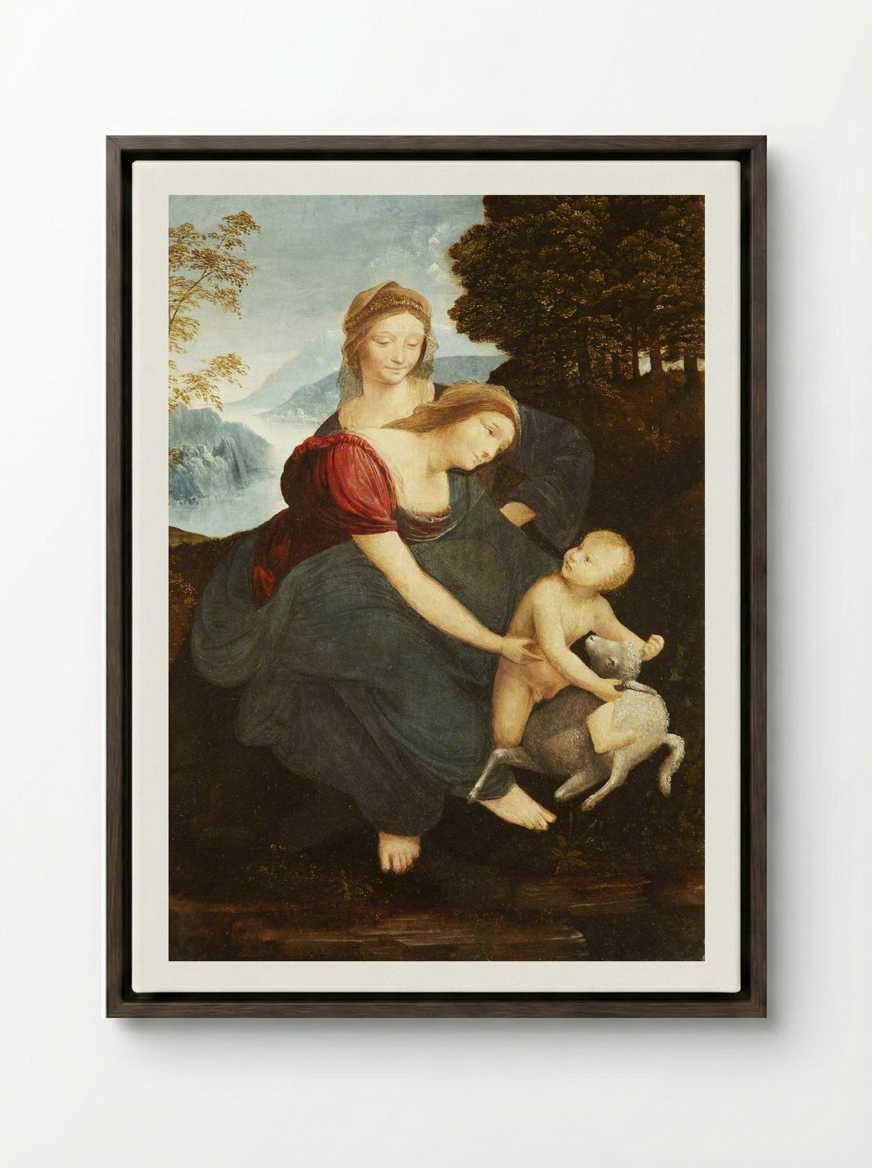 Virgin and Child - Leonardo da Vinci - Framed Canvas Dark Wood