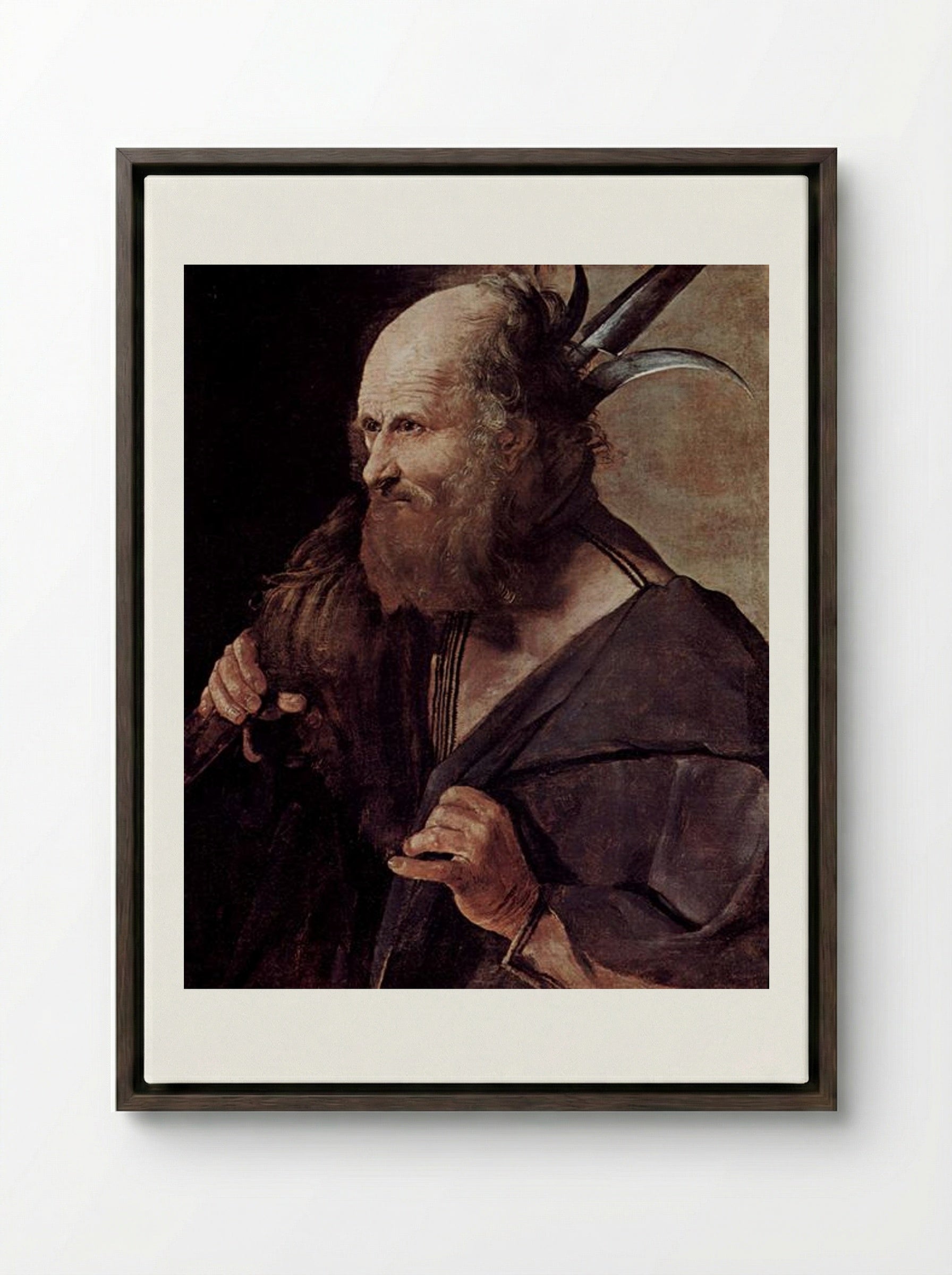 St. Jude Thaddeus - Georges de la Tour - Framed Canvas Dark Wood