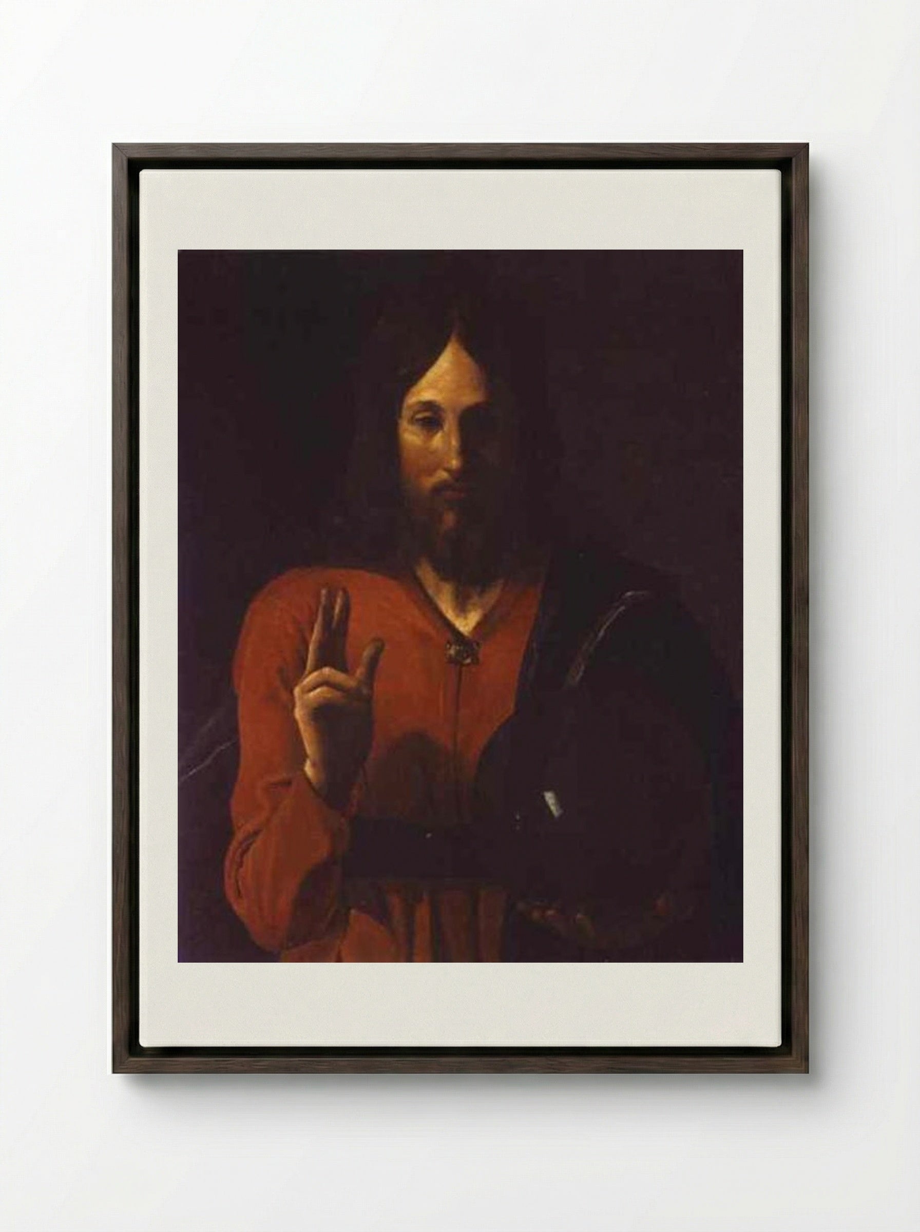Christ Bénissant - Georges de la Tour - Framed Canvas Dark Wood