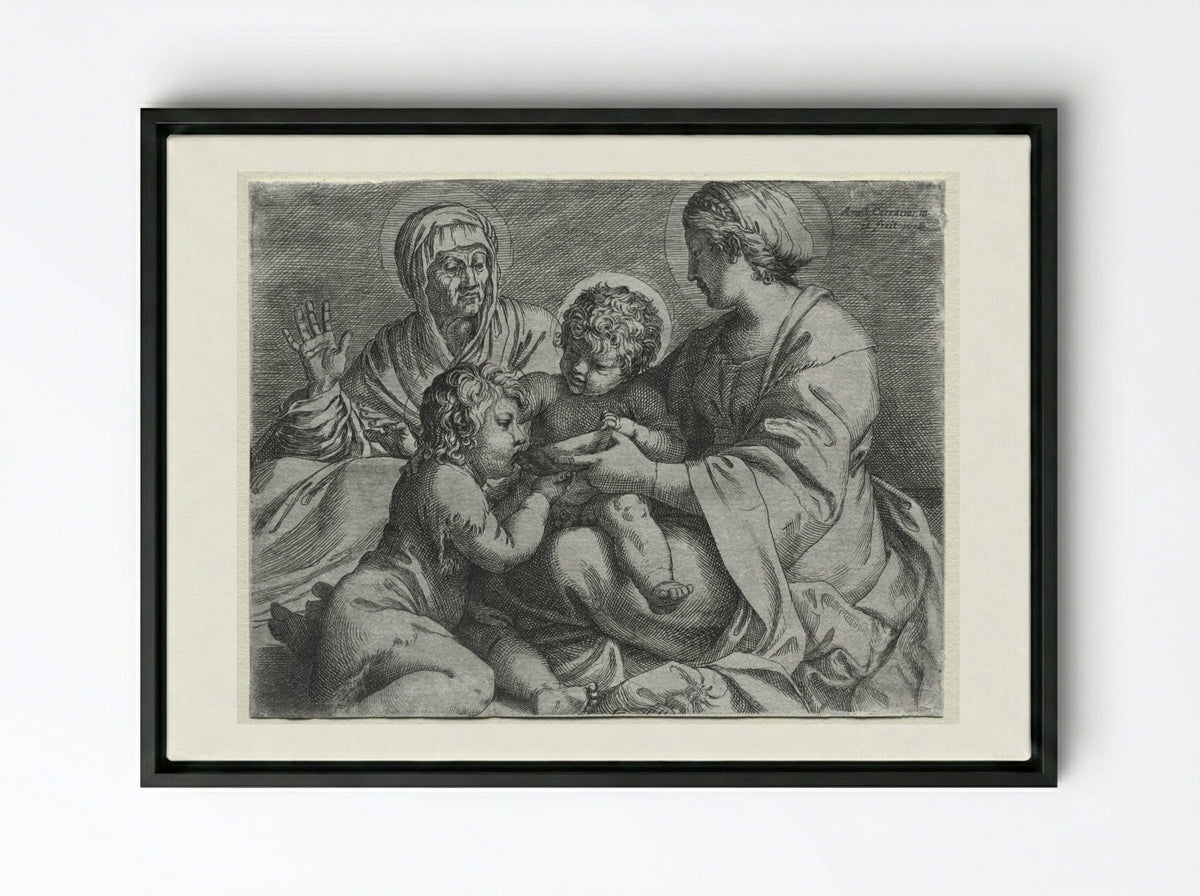 Madonna with the Bowl - Annibale Carracci - Framed Canvas Black