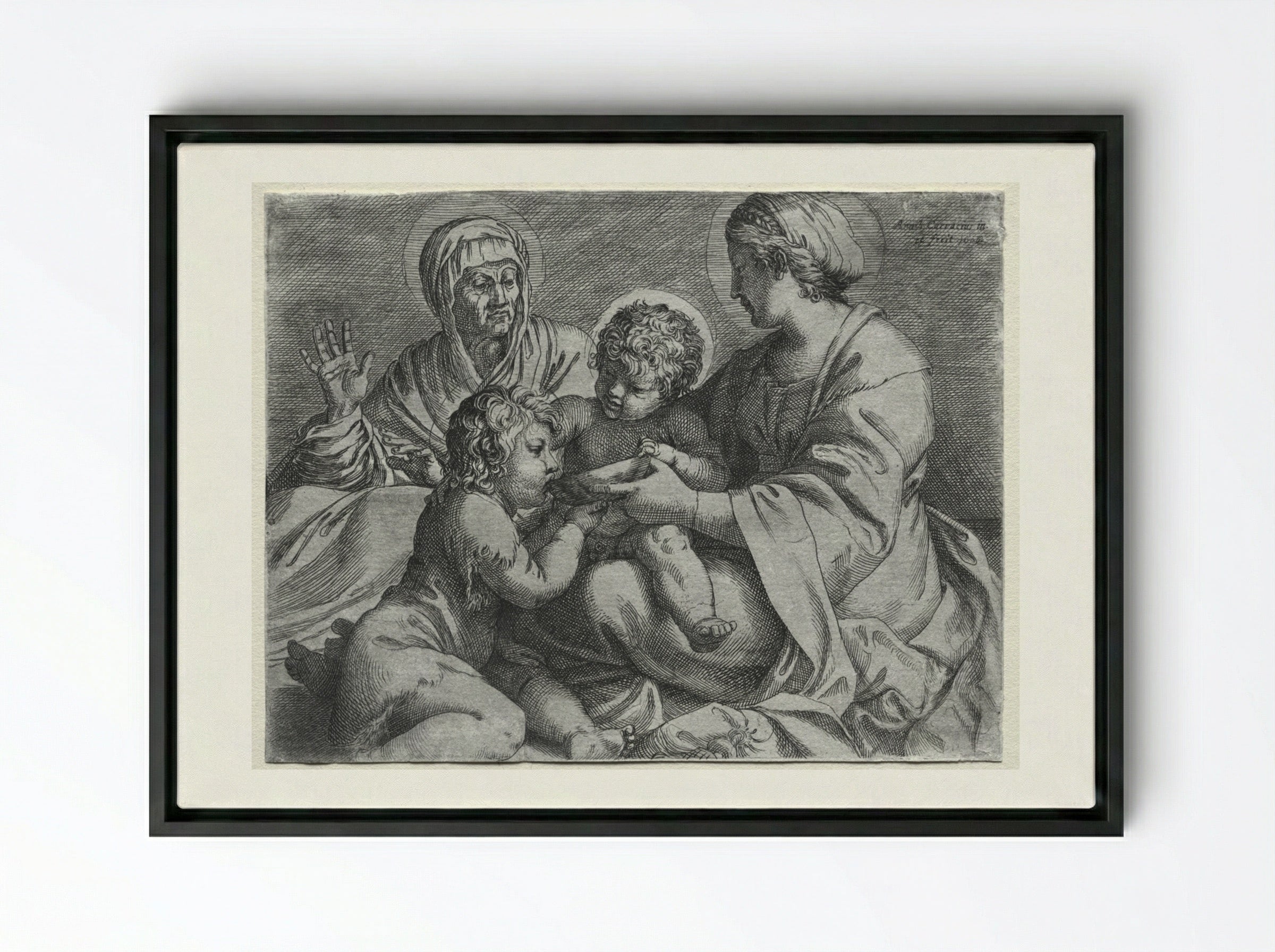 Madonna with the Bowl - Annibale Carracci - Framed Canvas Black