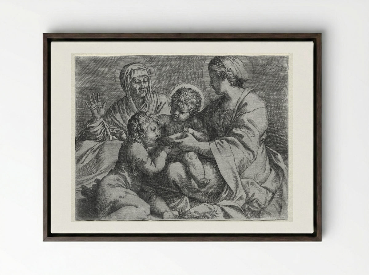 Madonna with the Bowl - Annibale Carracci - Framed Canvas Dark Wood