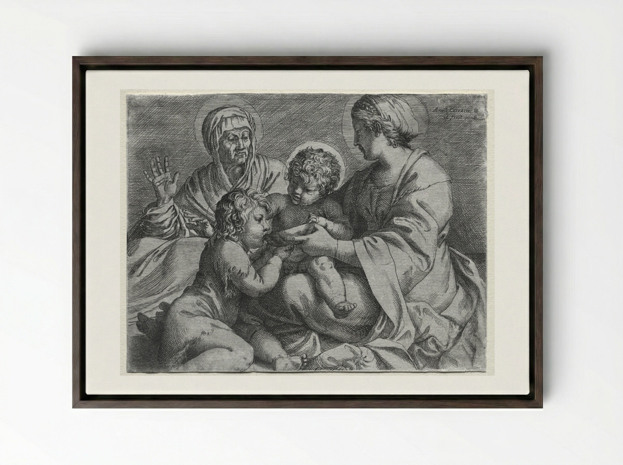 Madonna with the Bowl - Annibale Carracci - Framed Canvas Dark Wood