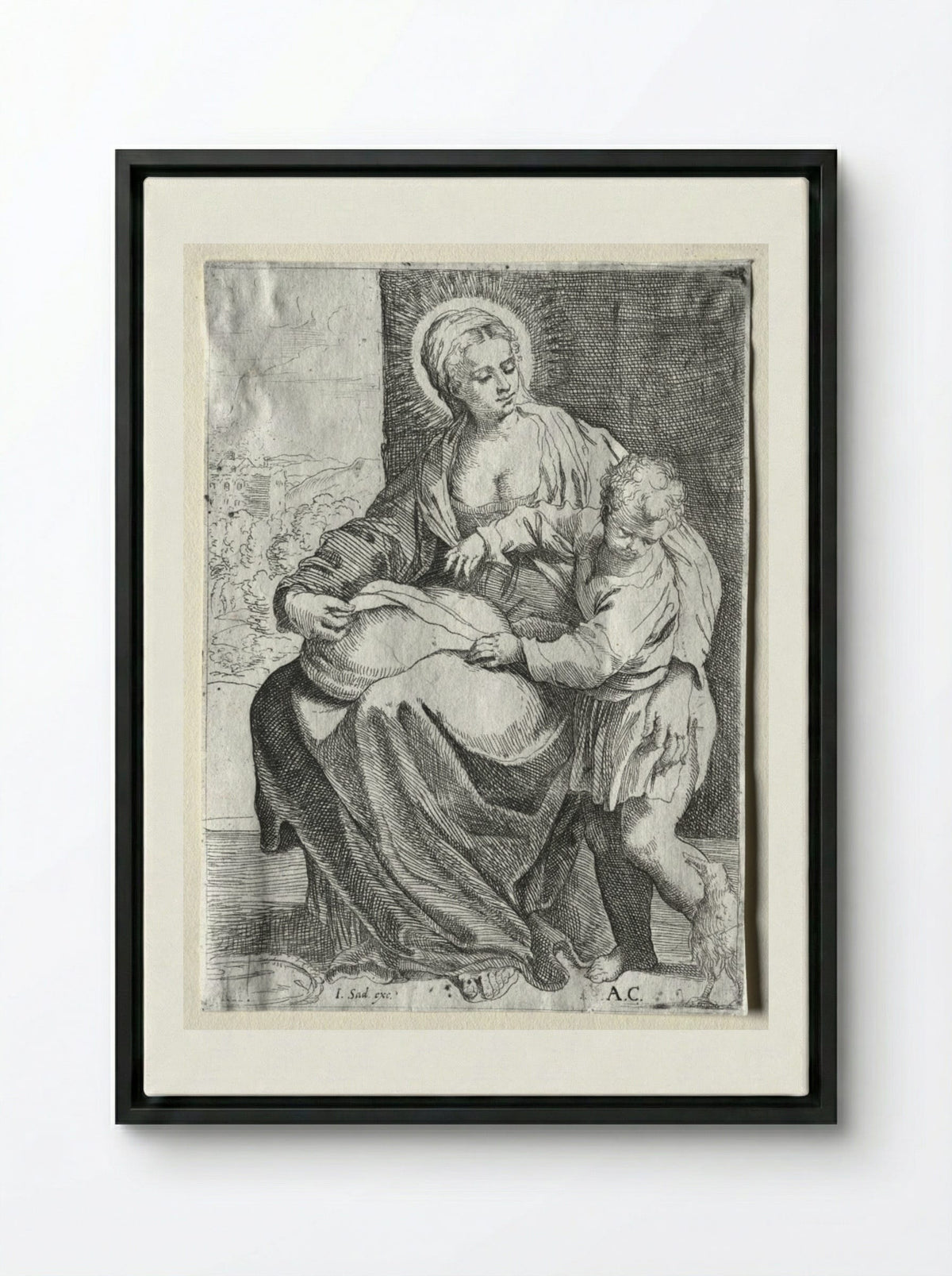 Madonna with the White Raven - Annibale Carracci - Framed Canvas Black