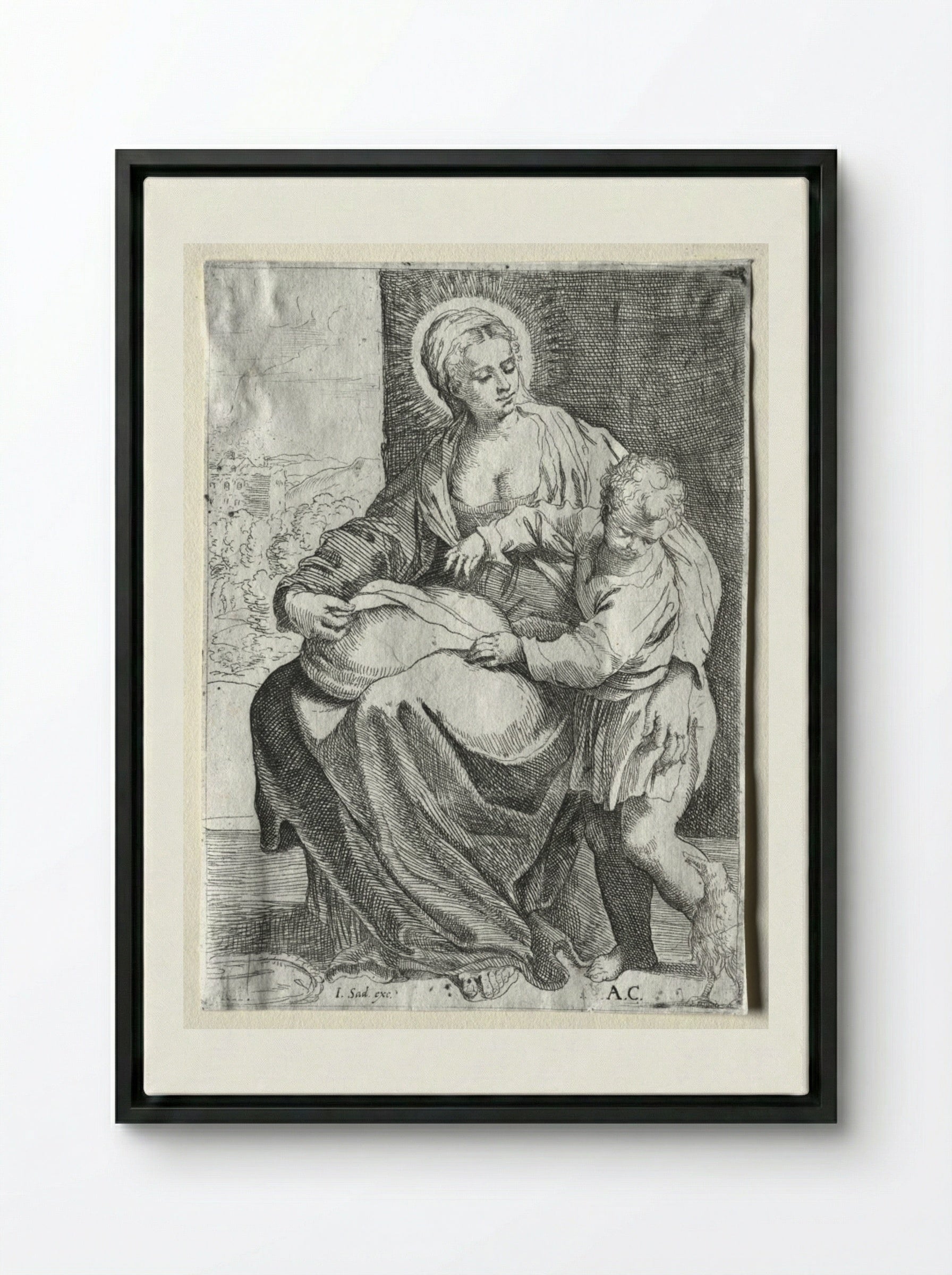 Madonna with the White Raven - Annibale Carracci - Framed Canvas Black