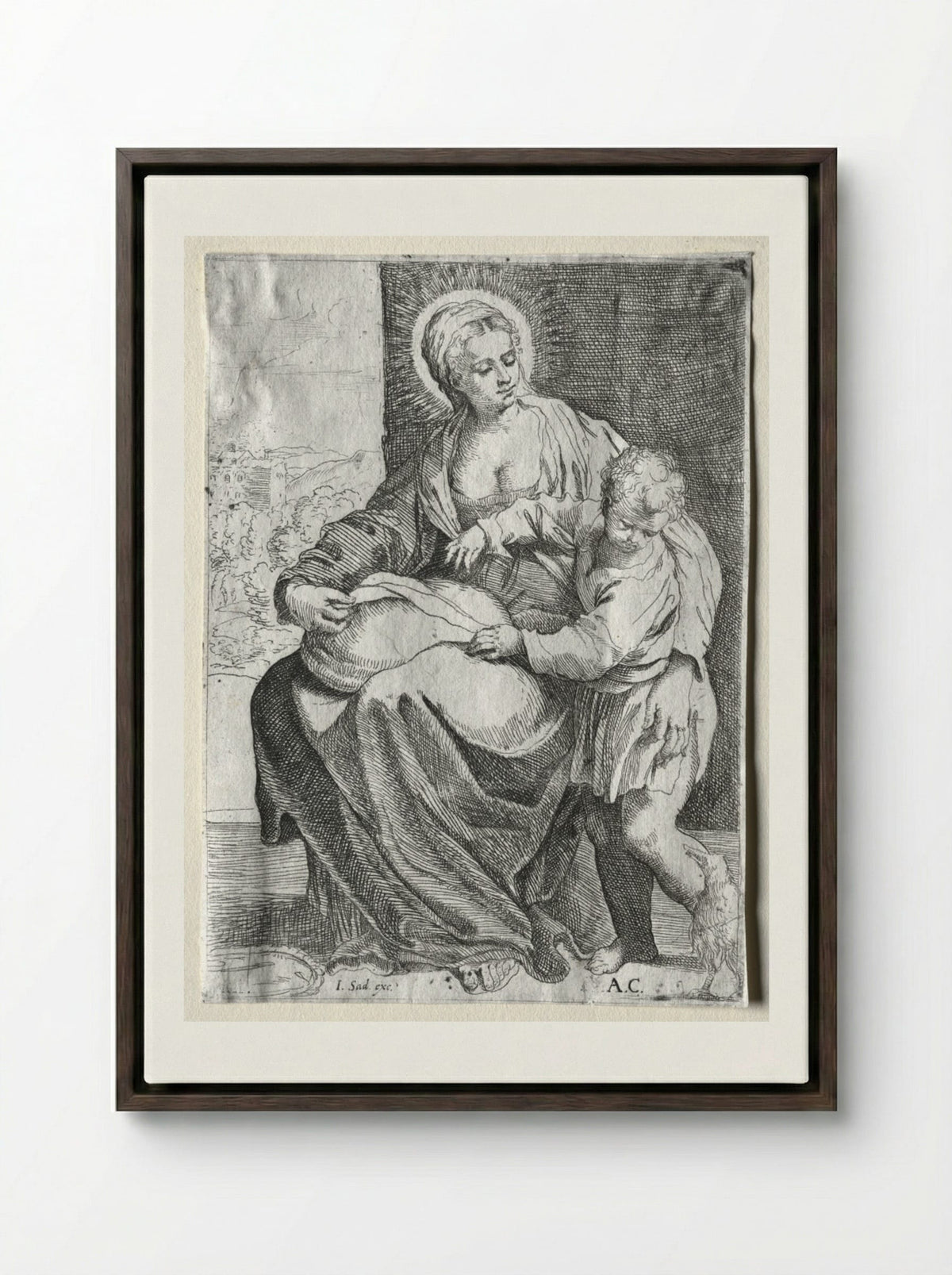 Madonna with the White Raven - Annibale Carracci - Framed Canvas Dark Wood