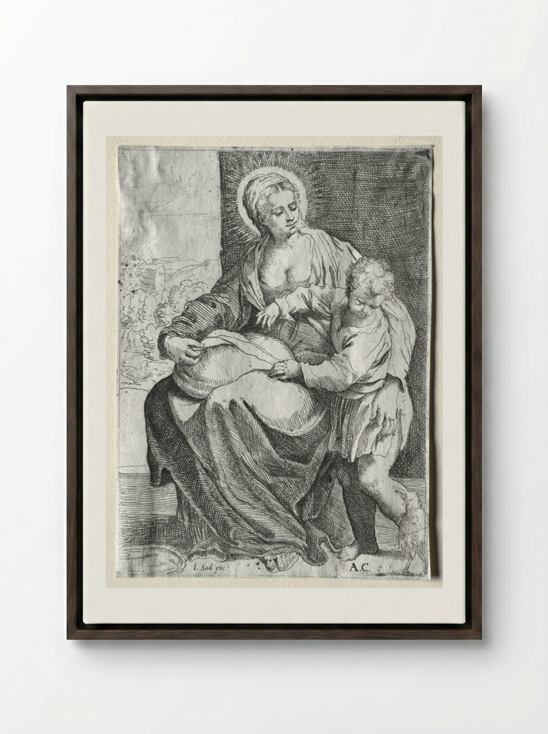 Madonna with the White Raven - Annibale Carracci - Framed Canvas Dark Wood