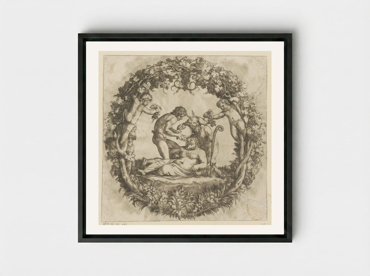Drunken Silenus - Annibale Carracci - Framed Canvas Black