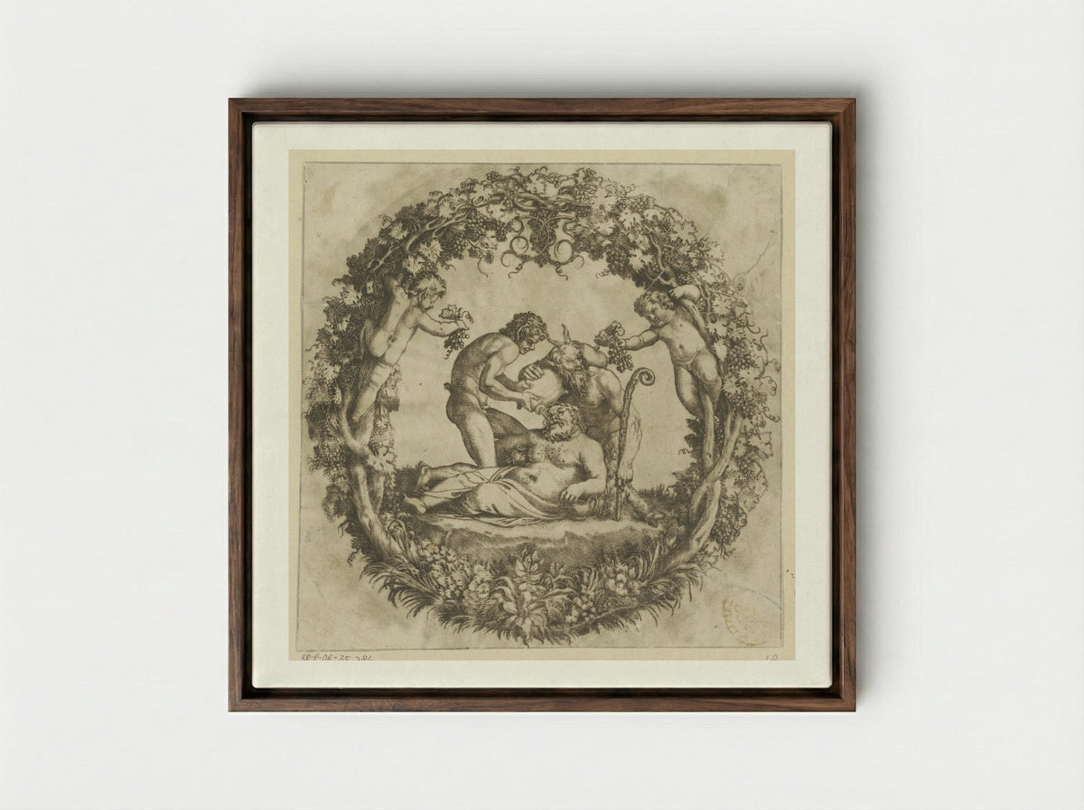Drunken Silenus - Annibale Carracci - Framed Canvas Dark Wood