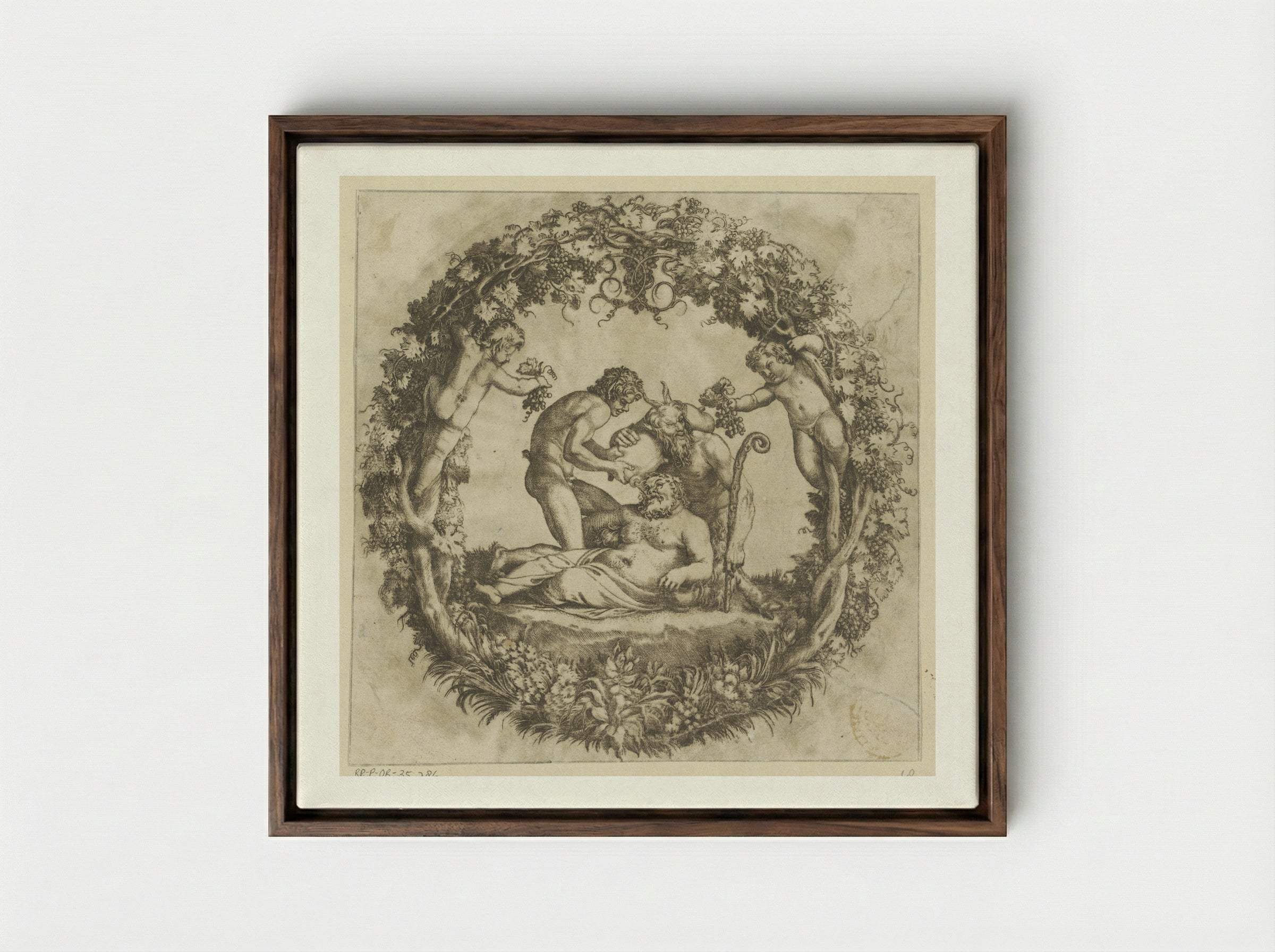 Drunken Silenus - Annibale Carracci - Framed Canvas Dark Wood