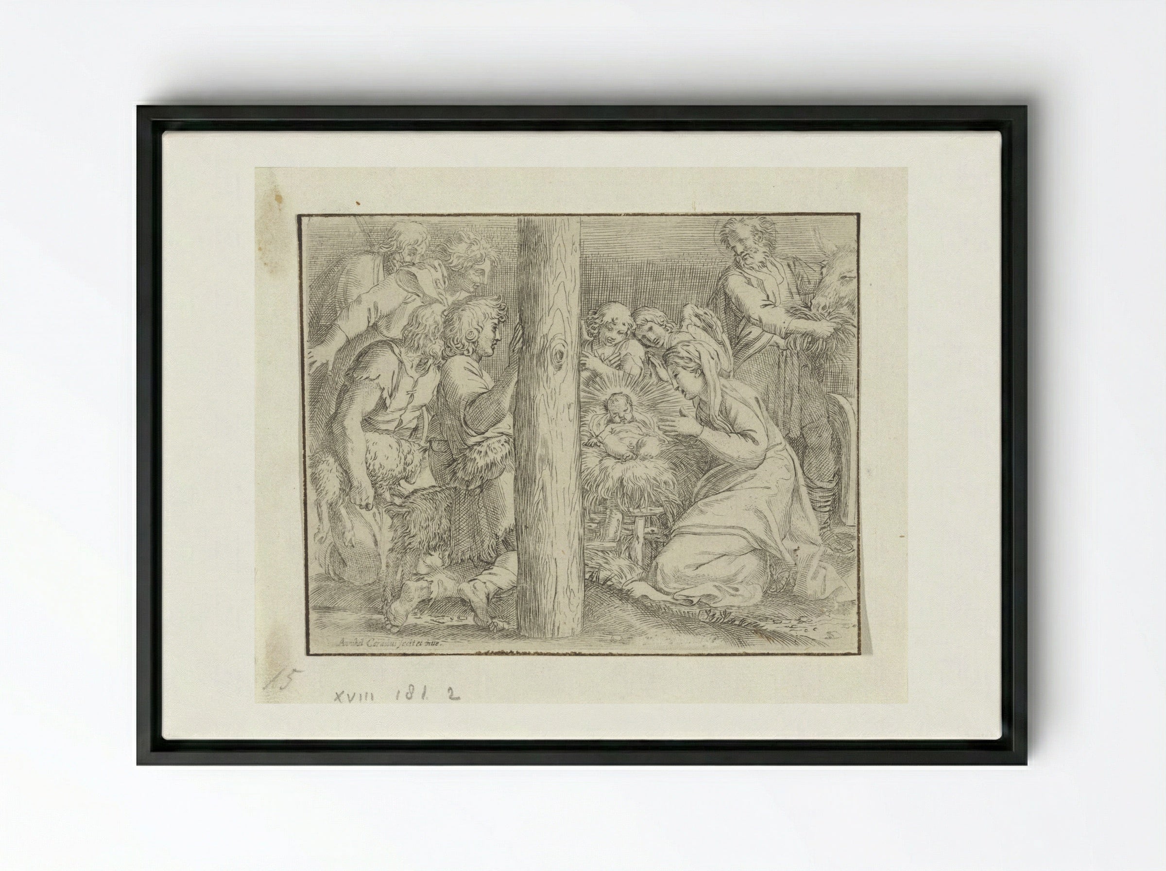 Adoration of the Shepherds - Annibale Carracci - Framed Canvas Black