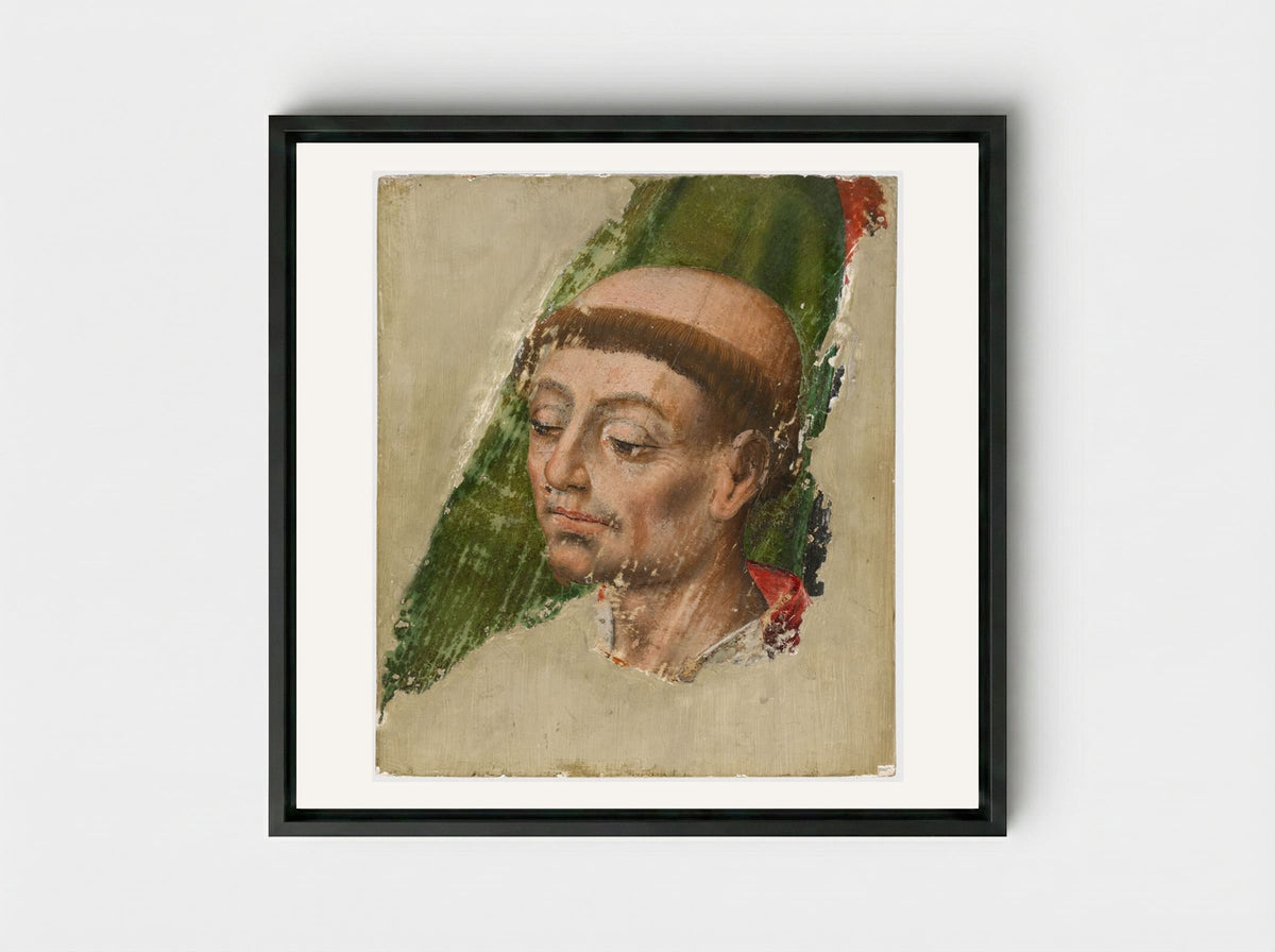Head of a Monk - Fine Art Print - Framed Canvas Black