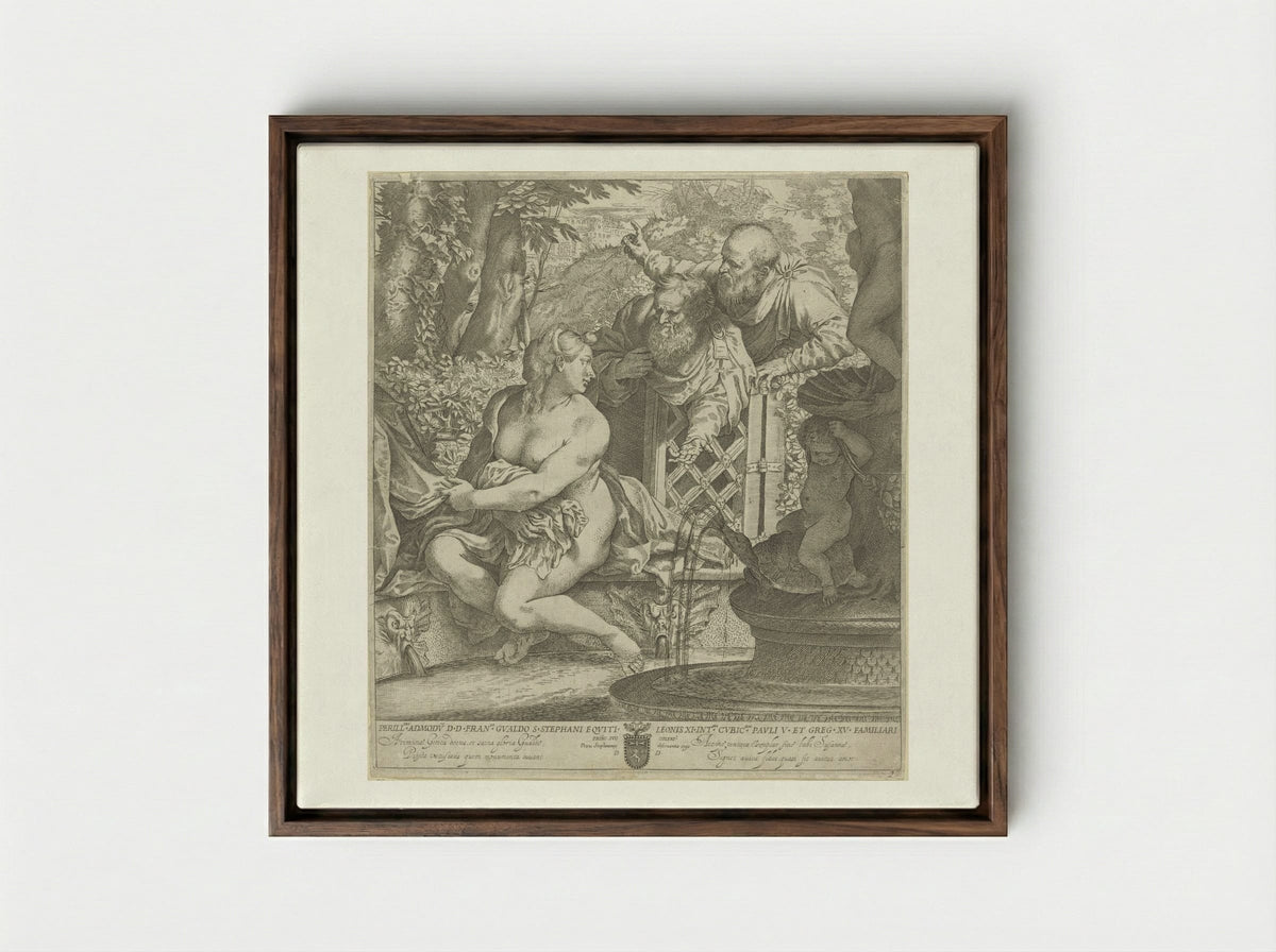 Susanna and the Elders - Annibale Carracci - Framed Canvas Dark Wood