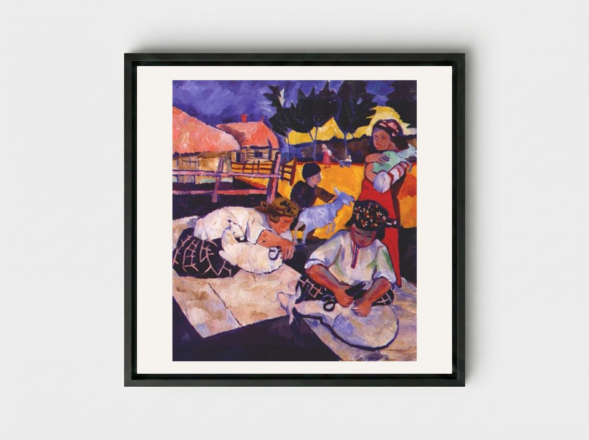 Sheep Shearing - Natalia Goncharova - Framed Canvas Black