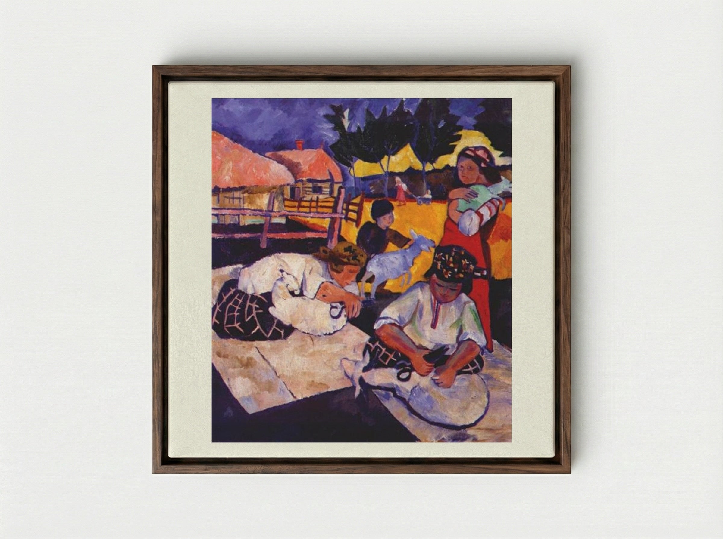 Sheep Shearing - Natalia Goncharova - Framed Canvas Dark Wood