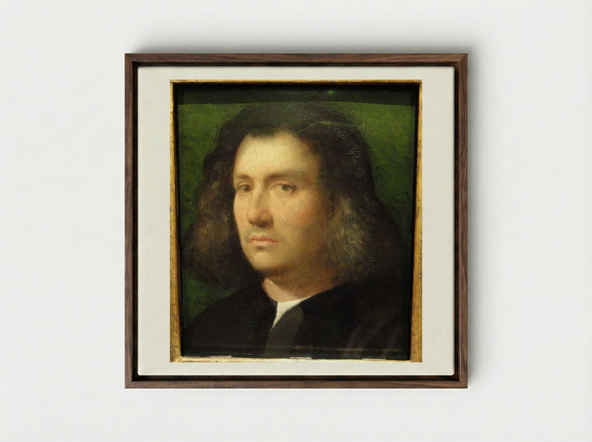 Portrait of a Man (Terris Portrait) - Giorgione - Framed Canvas Dark Wood