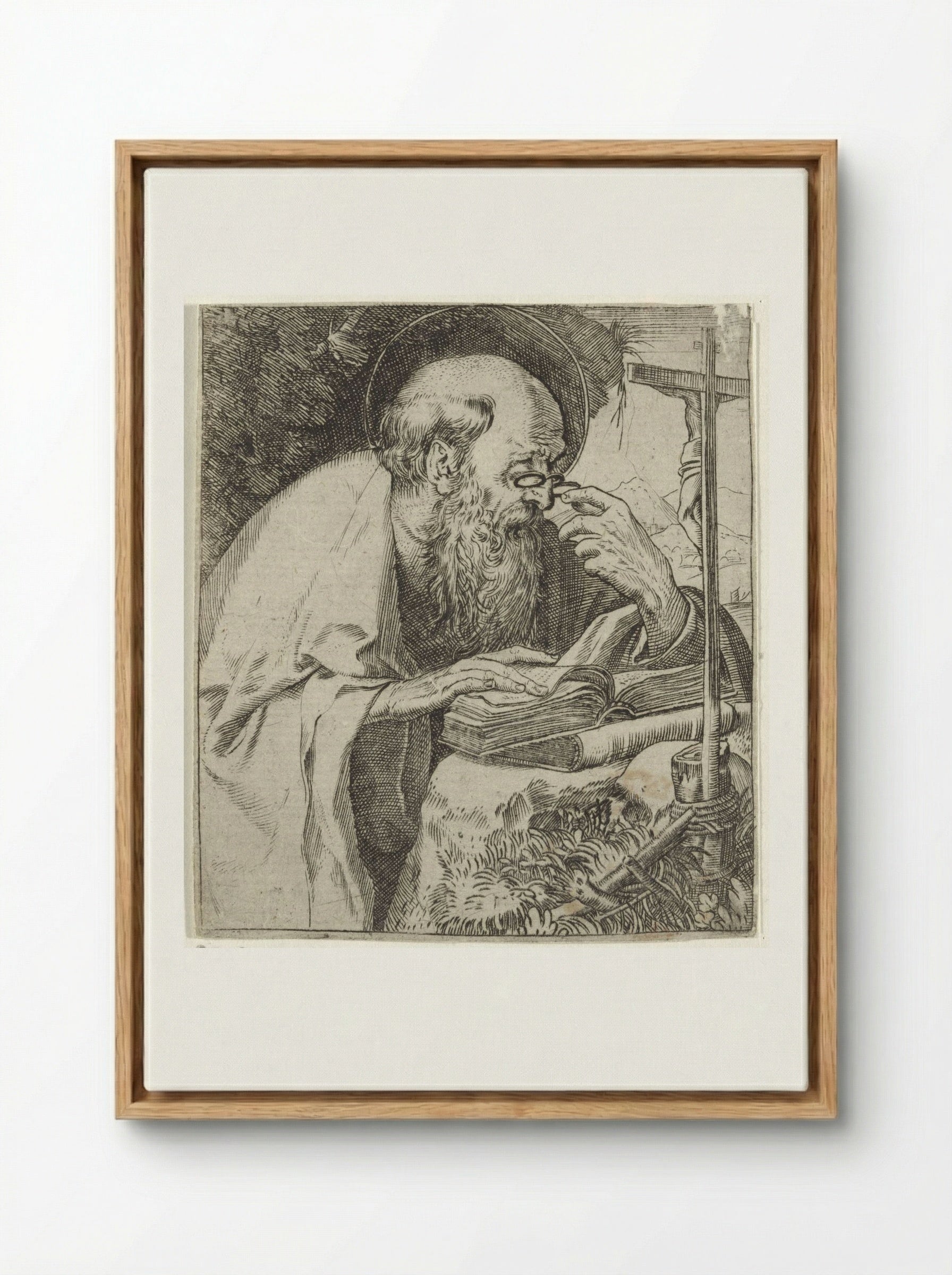 Saint Jerome Reading - Annibale Carracci - Framed Canvas Wood