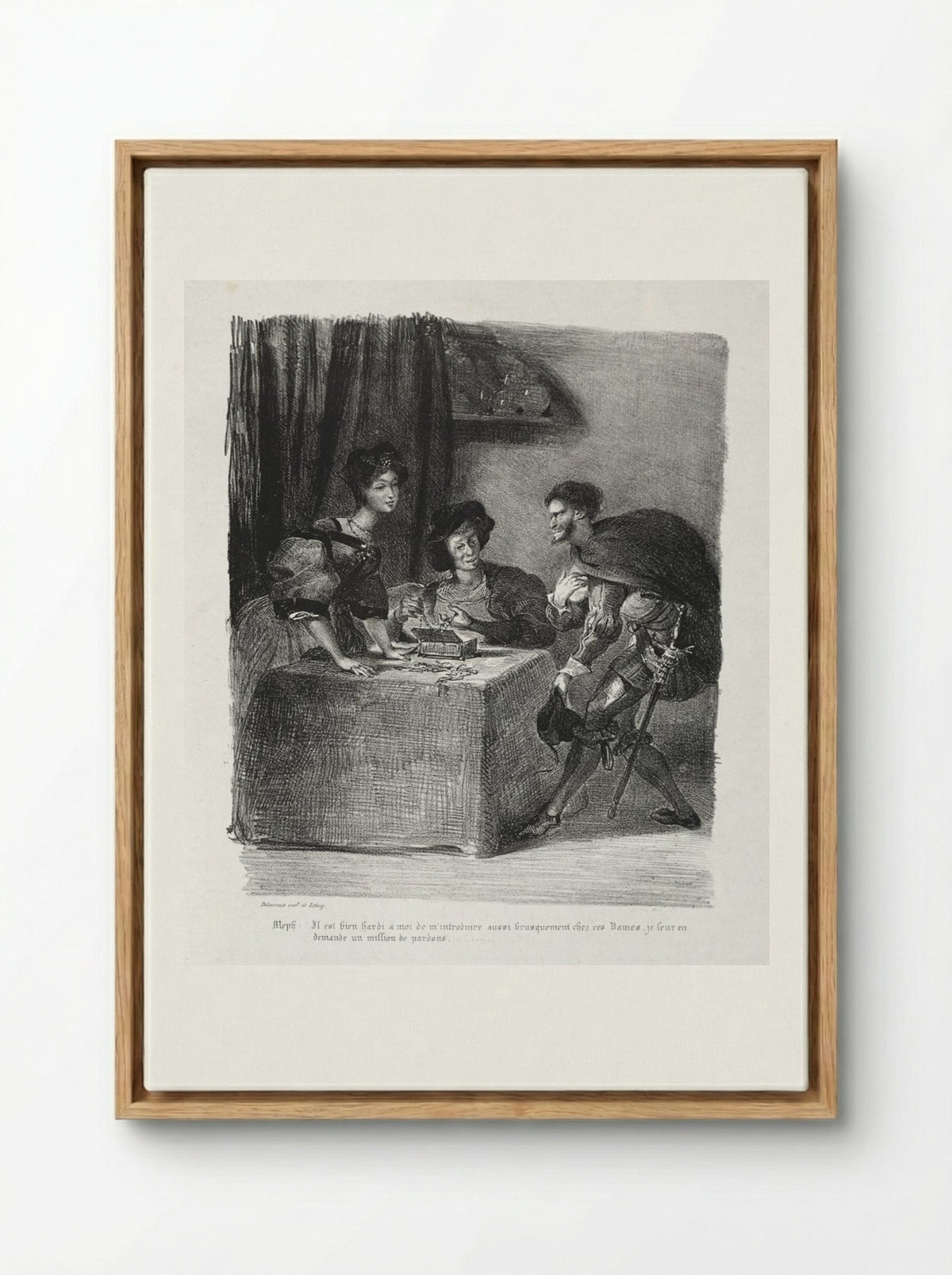 Illustrations for Faust: Méphistophélès is at Marthe - Eugène Delacroix - Framed Canvas Wood