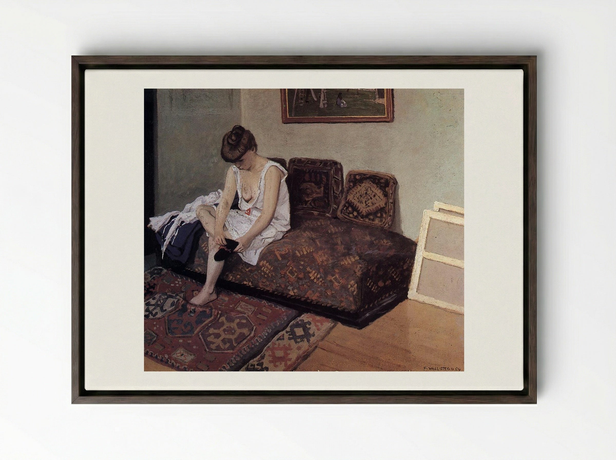The Black Stocking - Félix Vallotton - Framed Canvas Dark Wood