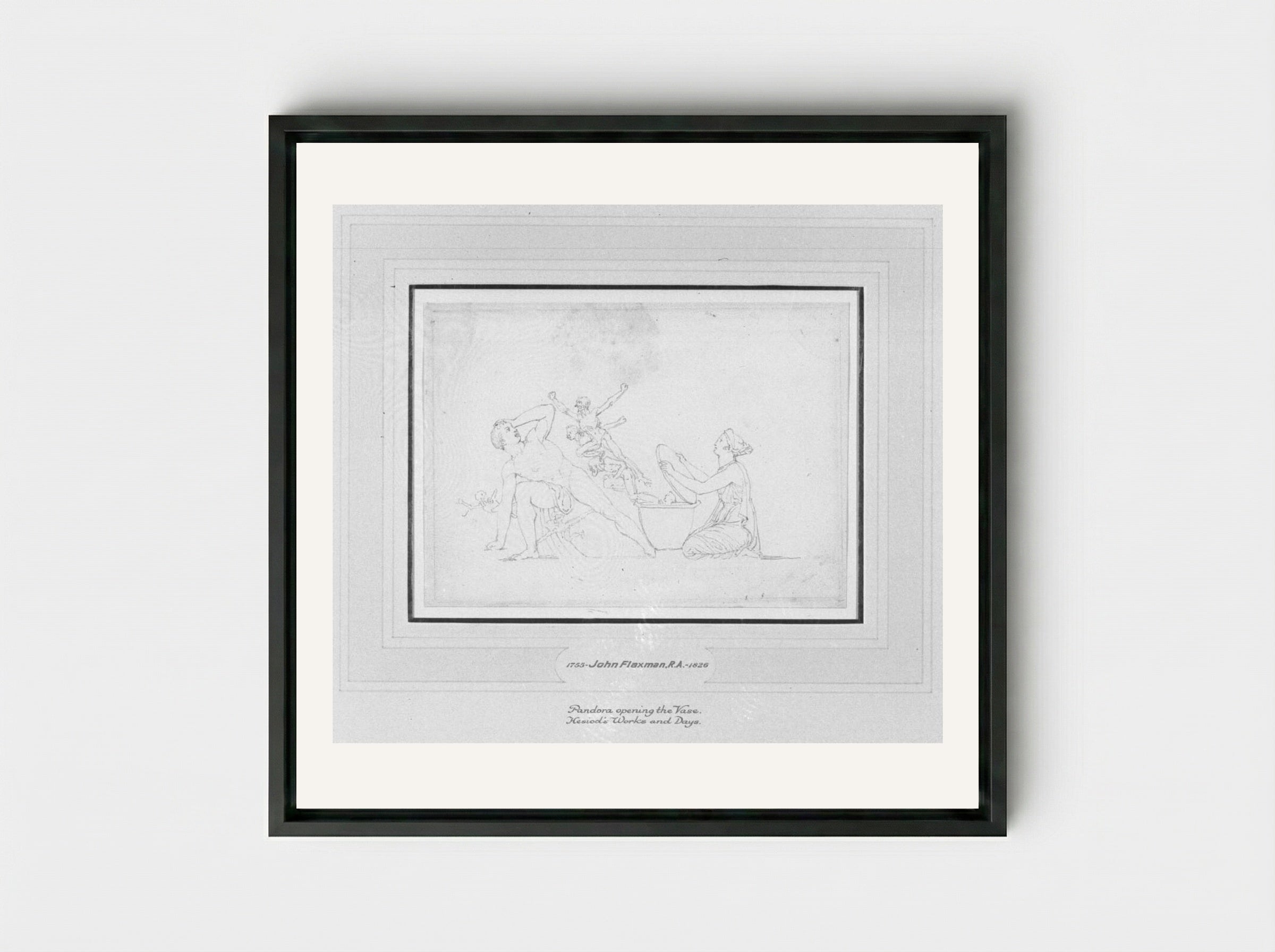 Pandora Opening the Vase (Hesiod, Works and Days) - John Flaxman - Framed Canvas Black