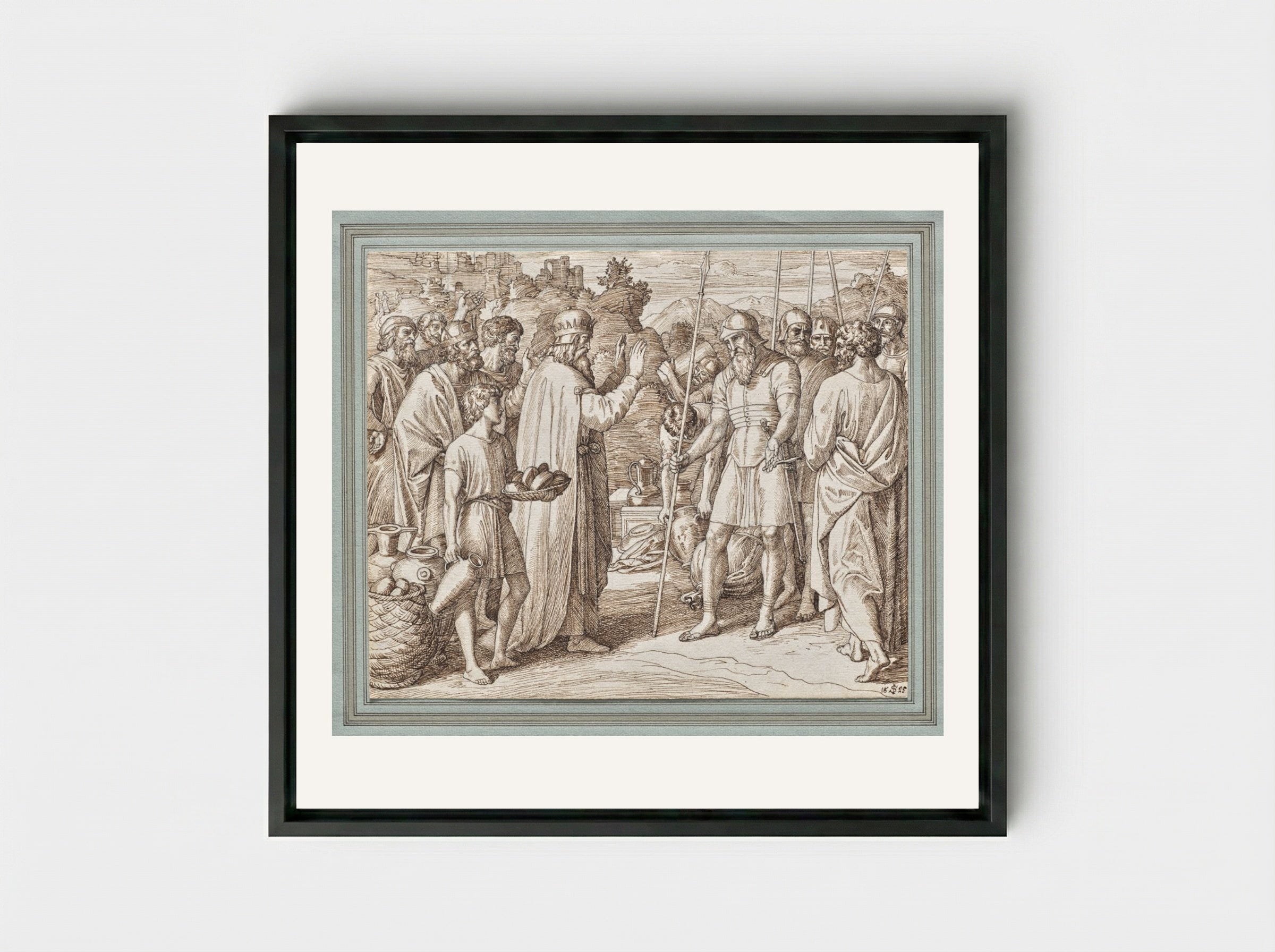 Melchizedek Blessing Abraham - Julius Schnorr von Carolsfeld - Framed Canvas Black