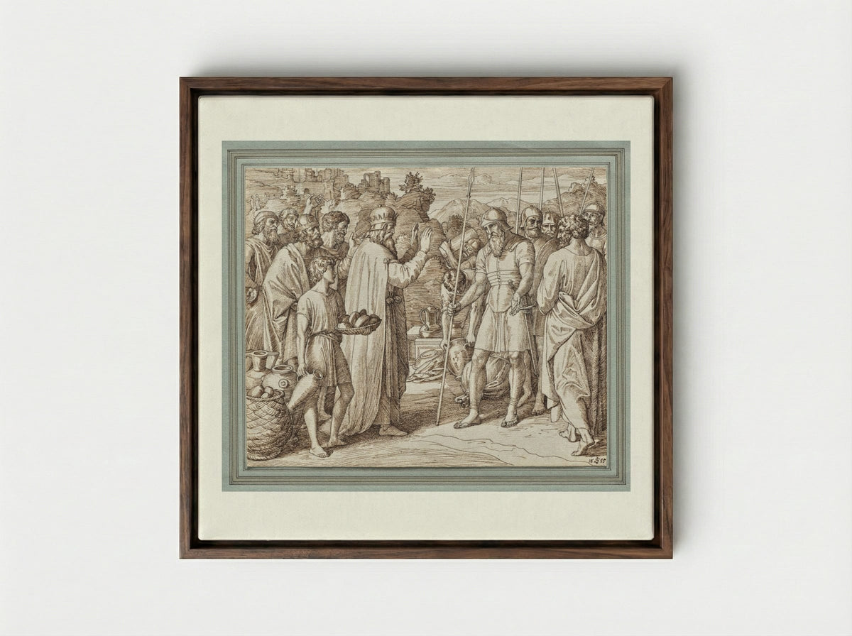 Melchizedek Blessing Abraham - Julius Schnorr von Carolsfeld - Framed Canvas Dark Wood