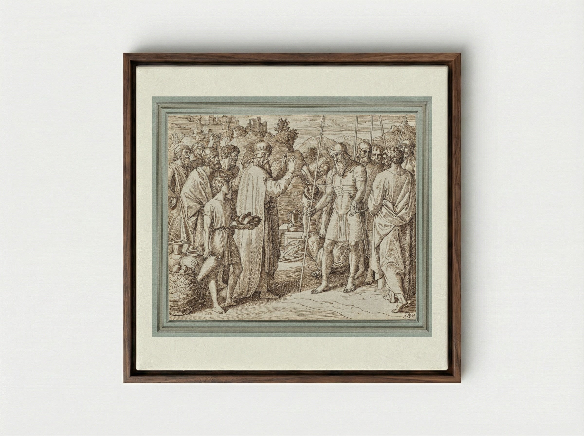 Melchizedek Blessing Abraham - Julius Schnorr von Carolsfeld - Framed Canvas Dark Wood