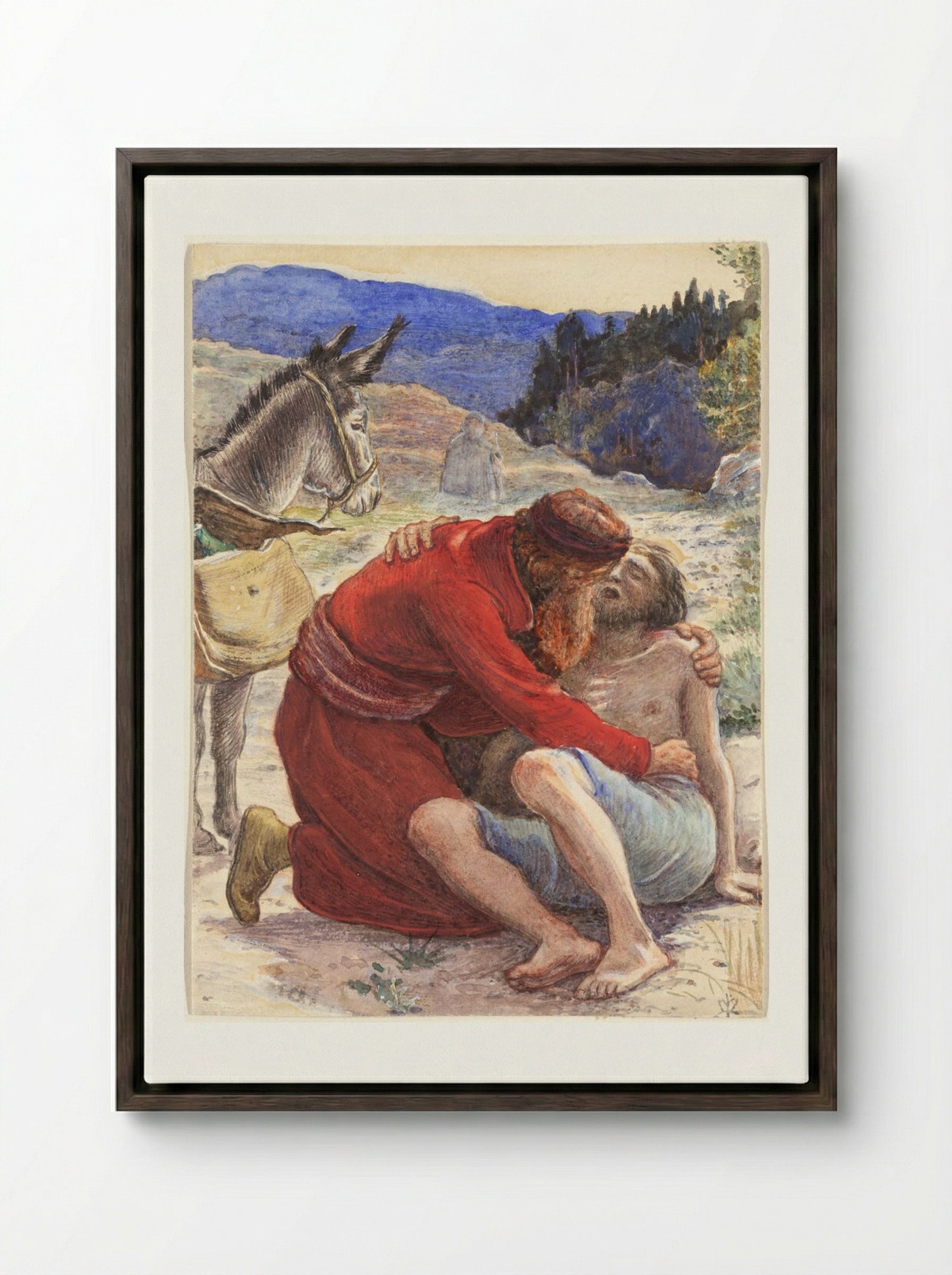 The Good Samaritan - John Everett Millais - Framed Canvas Dark Wood