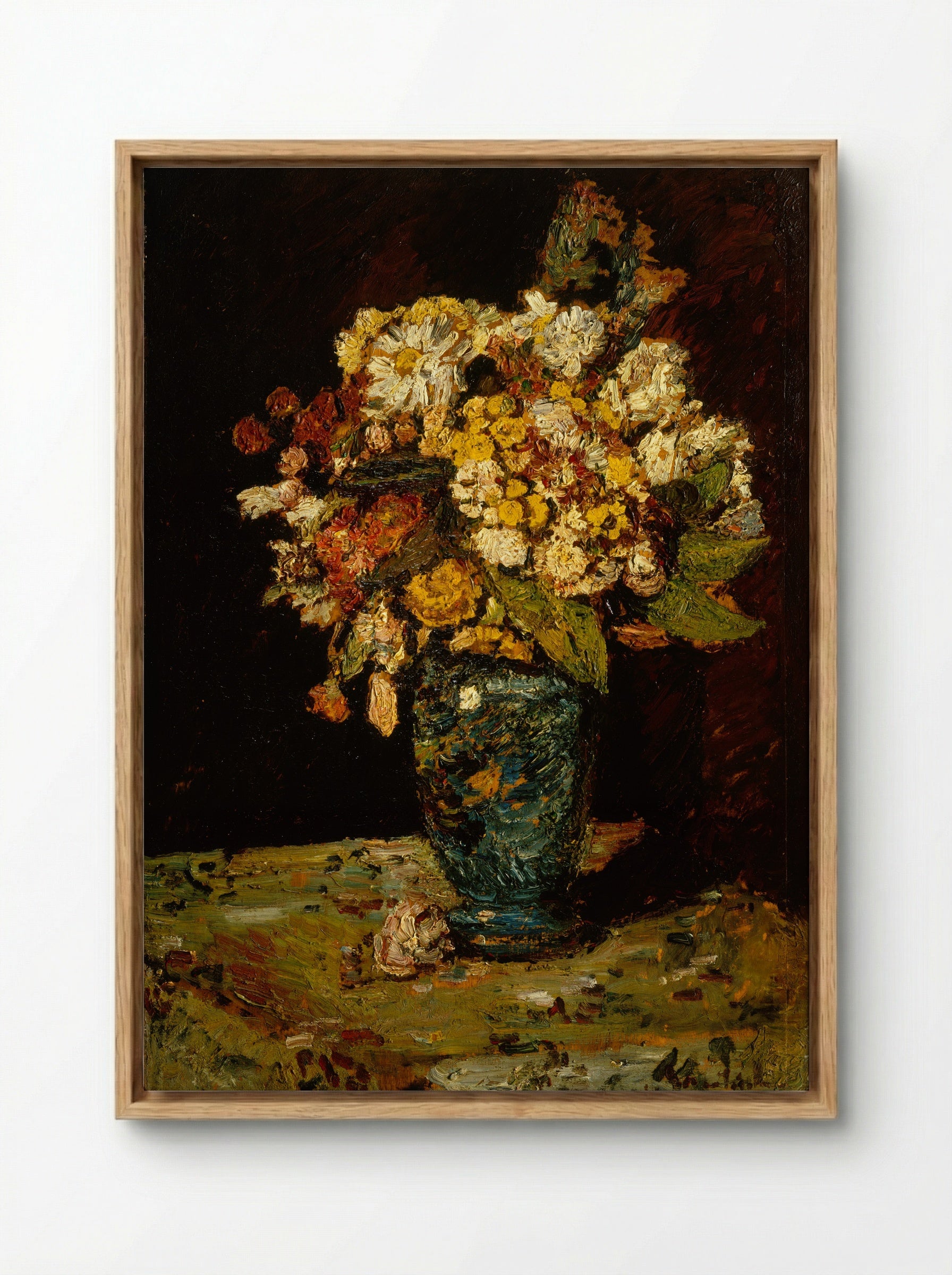 Flowers in a Blue Vase - Adolphe Monticelli - Framed Canvas Wood