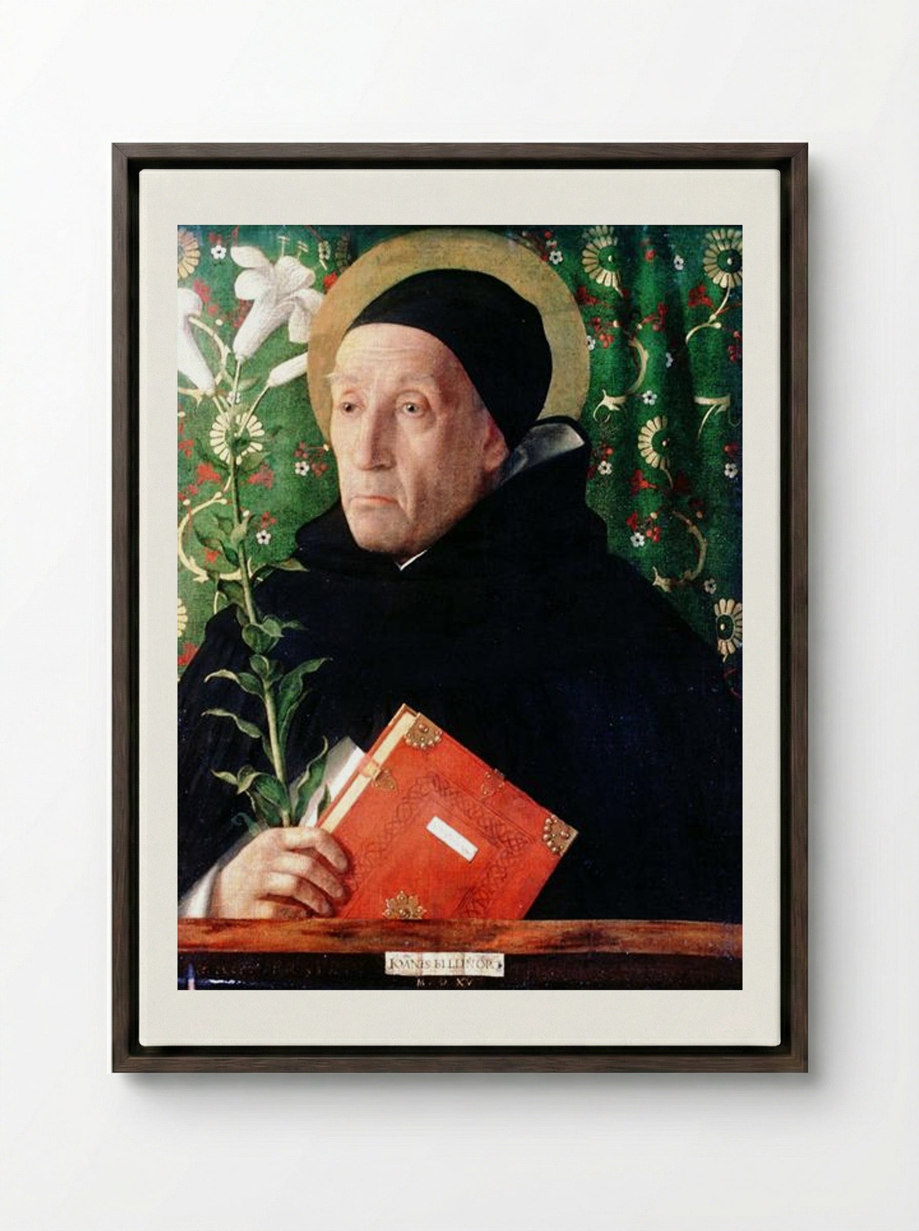 Portrait of Fra Theodoro da Urbino - Giovanni Bellini - Framed Canvas Dark Wood