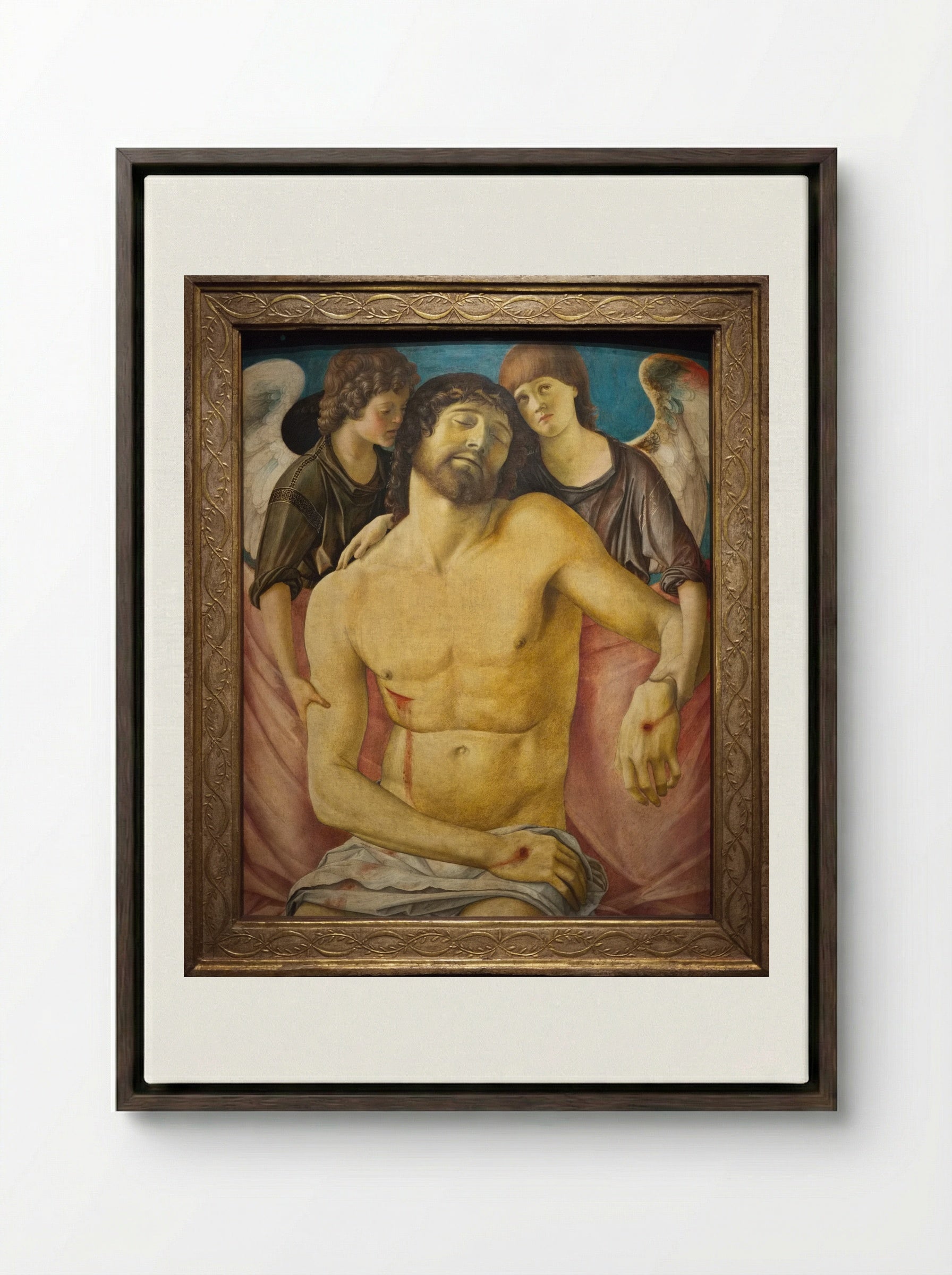 Dead Christ Supported by Angels - Giovanni Bellini - Framed Canvas Dark Wood