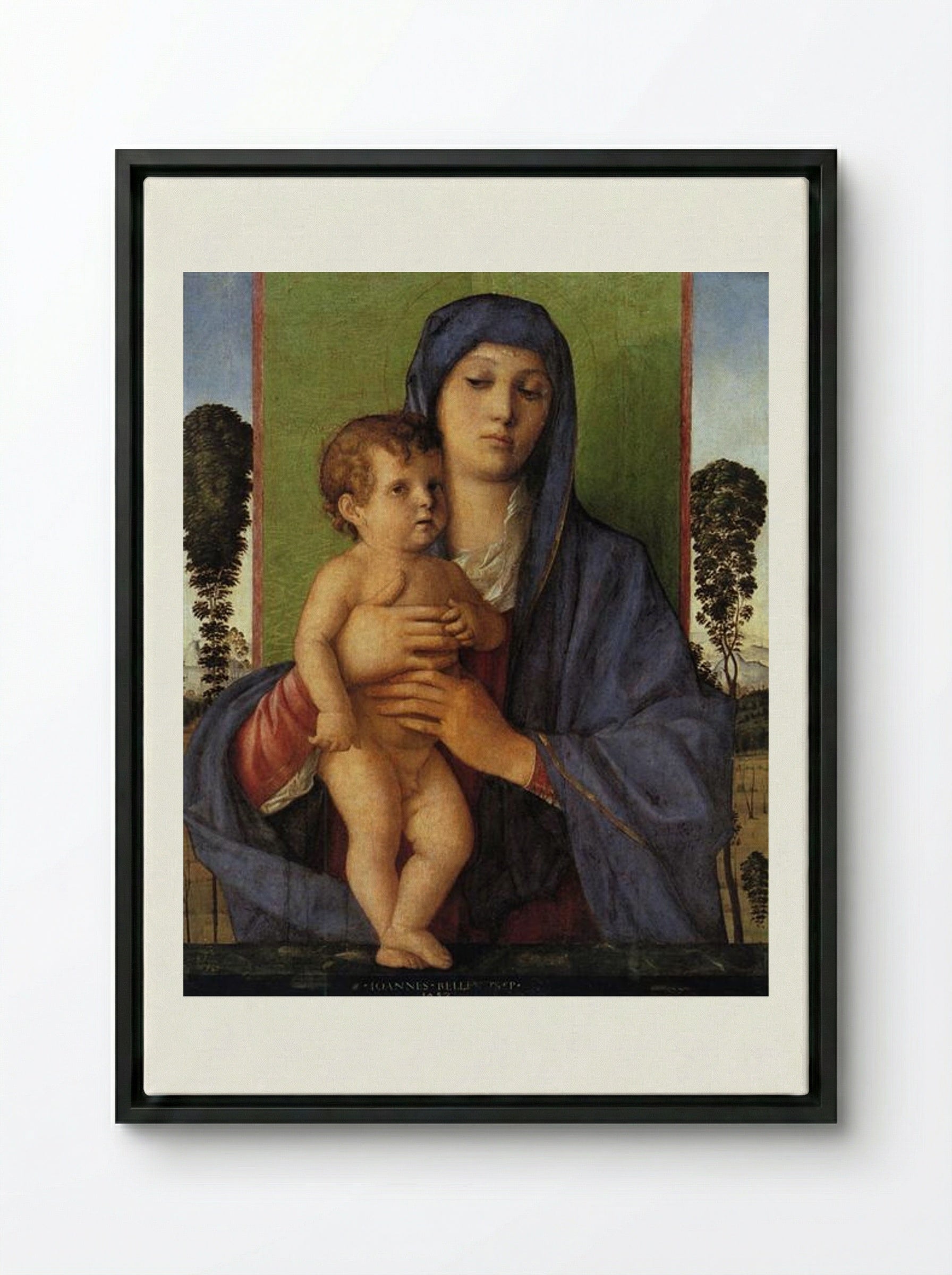 Madonna with Trees - Giovanni Bellini - Framed Canvas Black