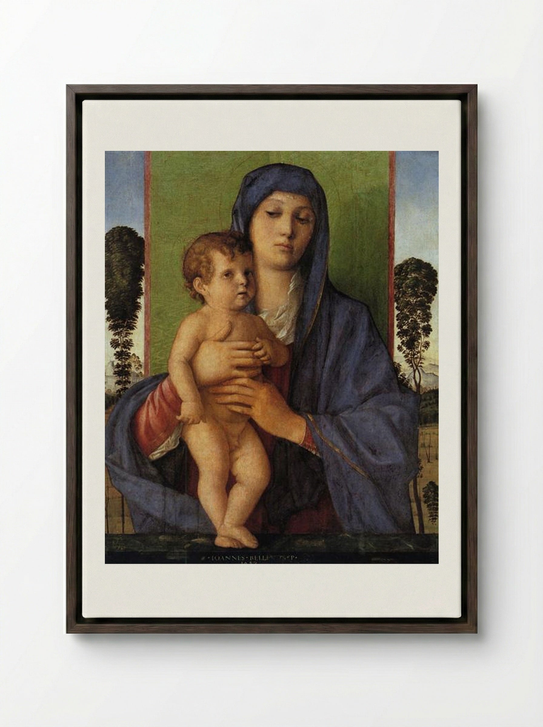Madonna with Trees - Giovanni Bellini - Framed Canvas Dark Wood