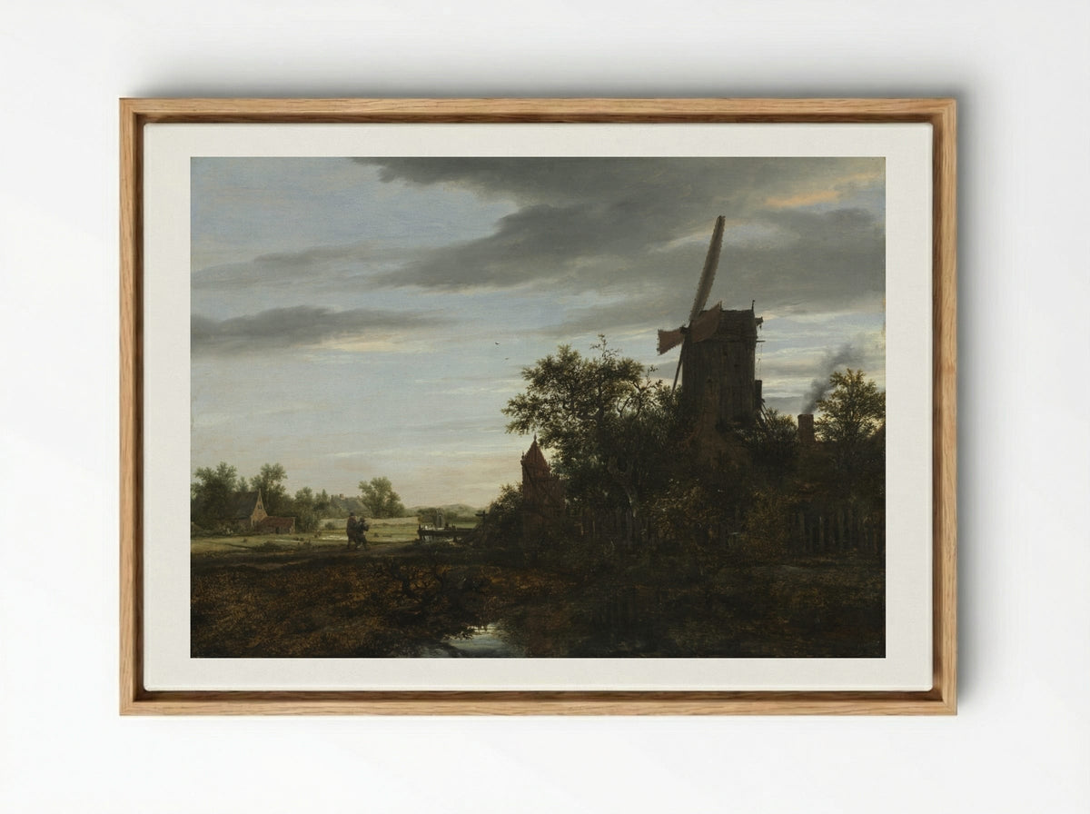 Landscape with a Windmill - Jacob van Ruisdael - Framed Canvas Wood