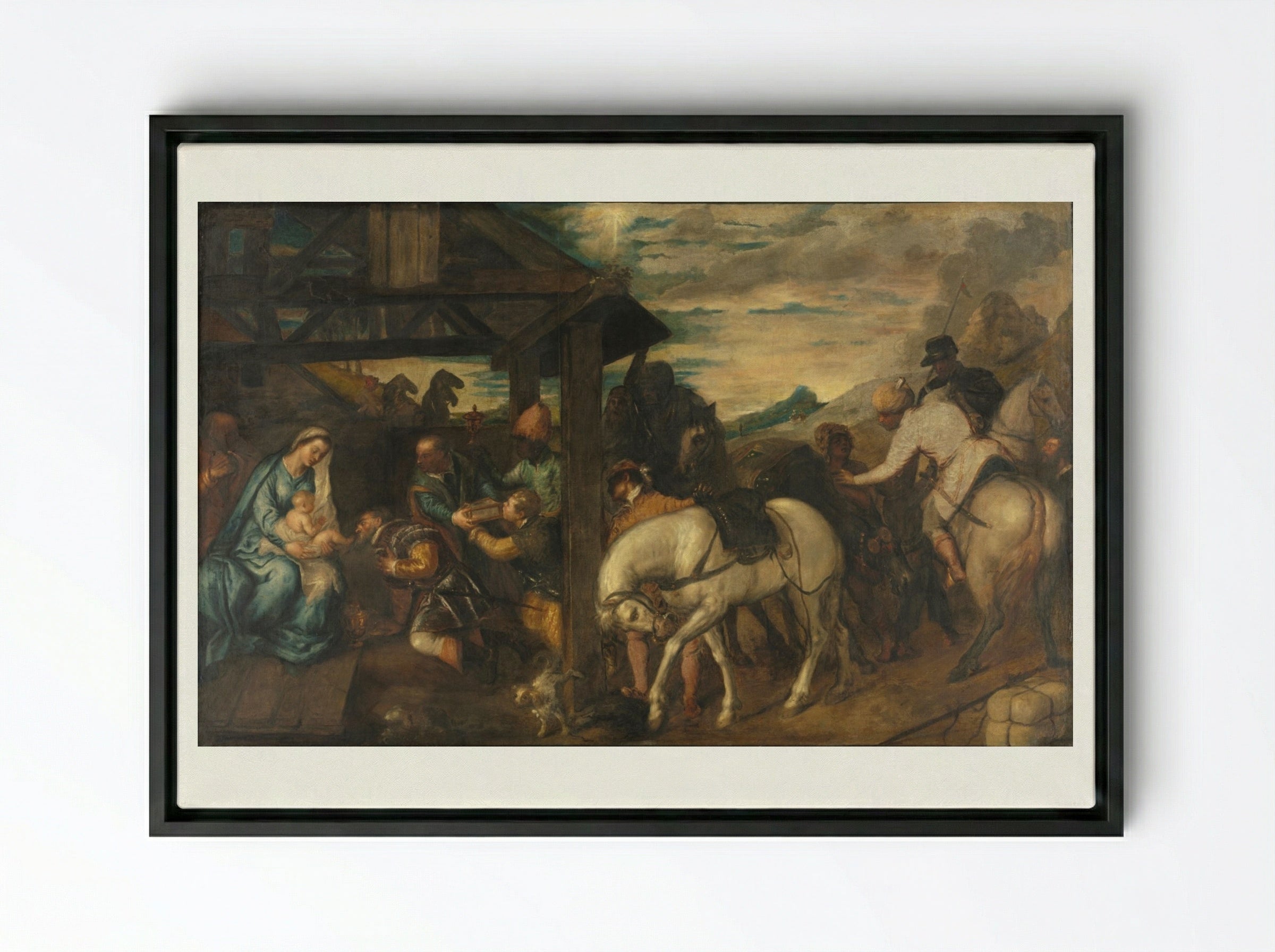 Adoration of the Magi - Titian - Framed Canvas Black