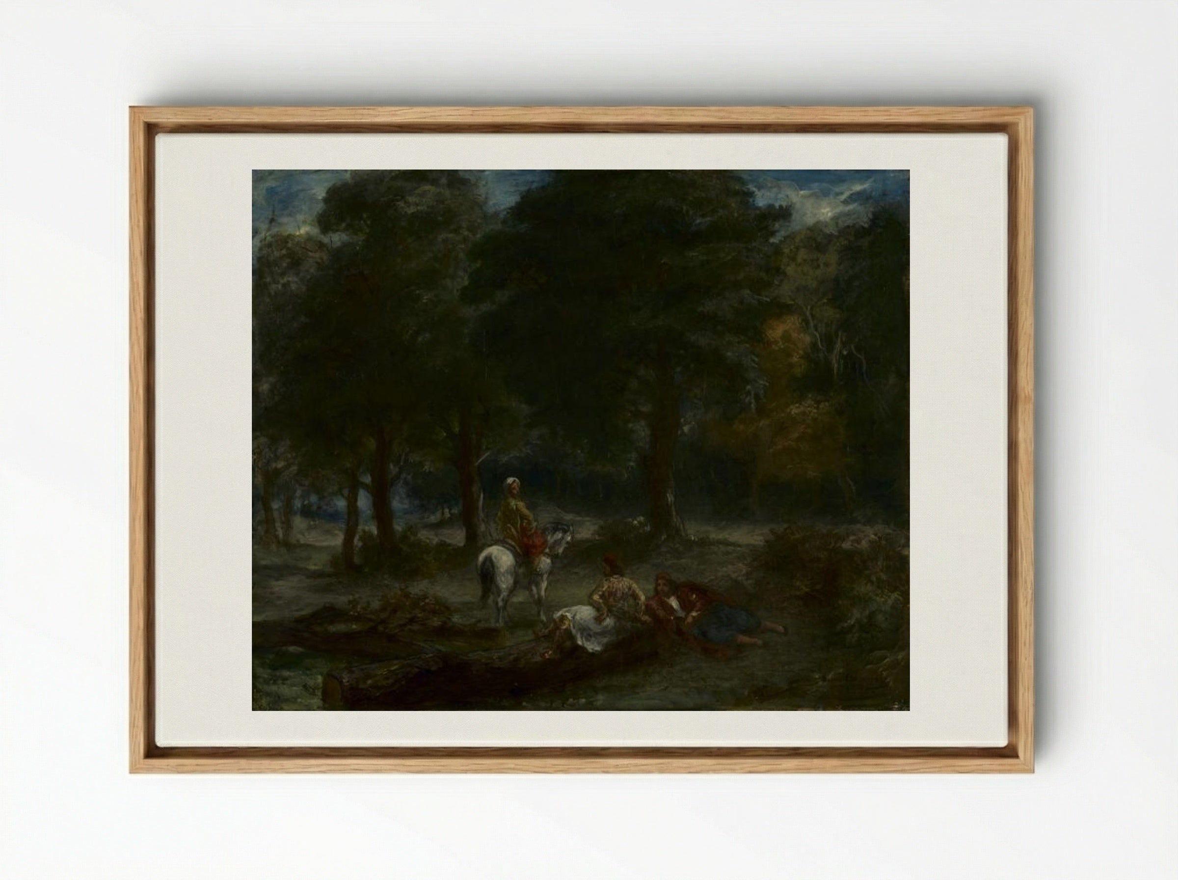 Greek Cavalry Men Resting in Forest - Eugène Delacroix - Framed Canvas Wood