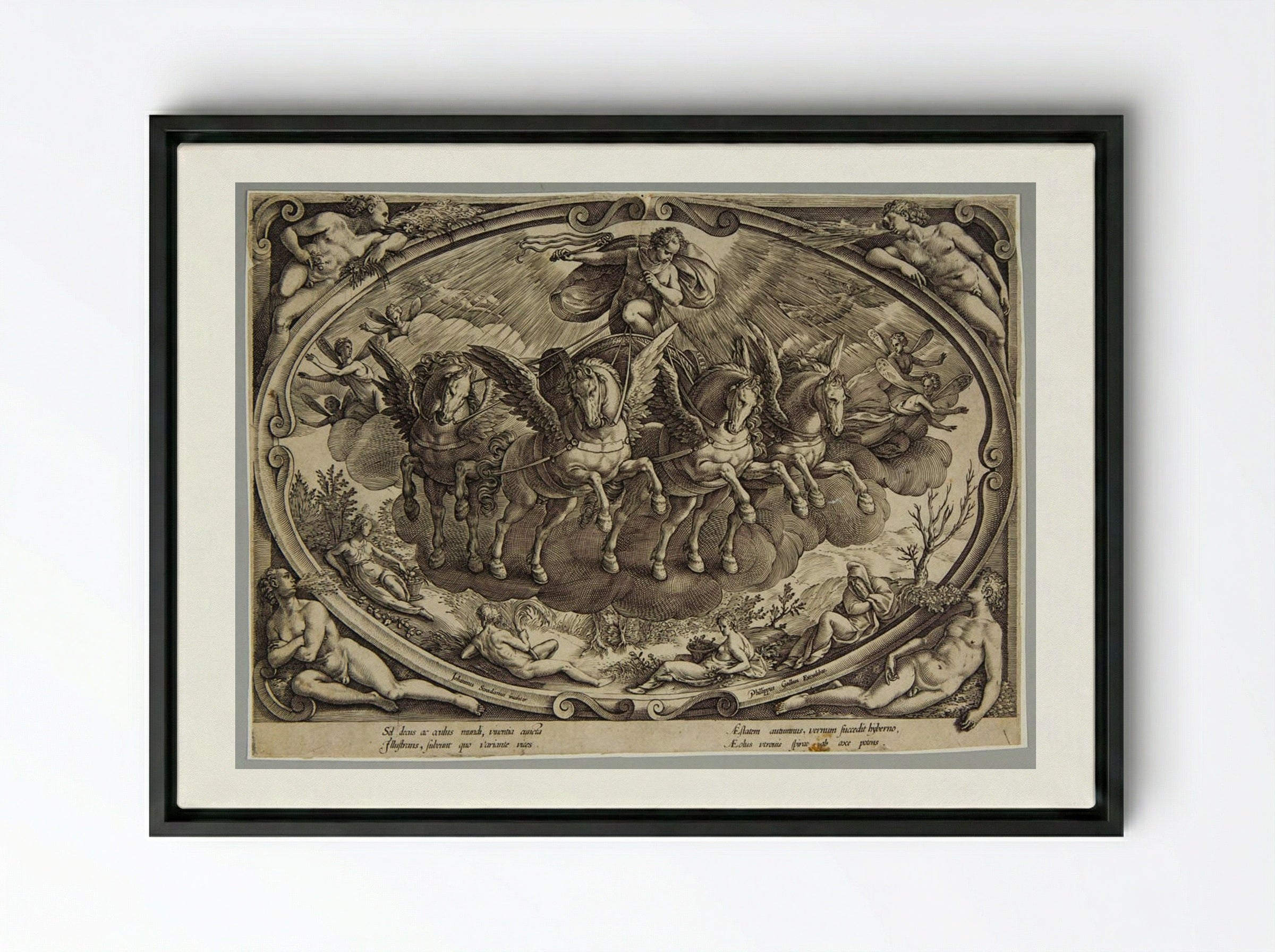 Title Plate: Sol and the Personifications of the Four Seasons - Philips Galle - Framed Canvas Black