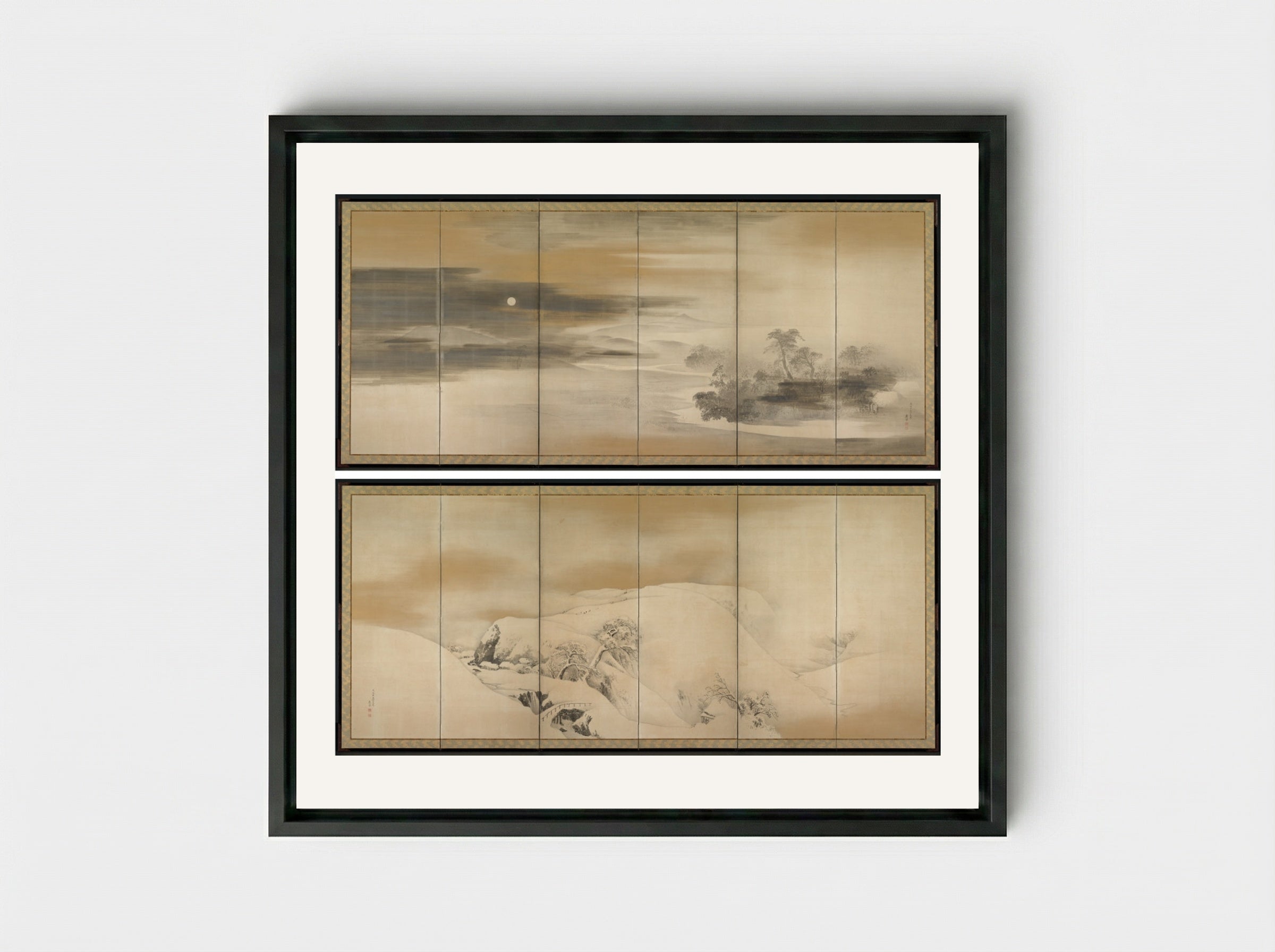 Summer Night; Winter Day - Maruyama Ōkyo - Framed Canvas Black