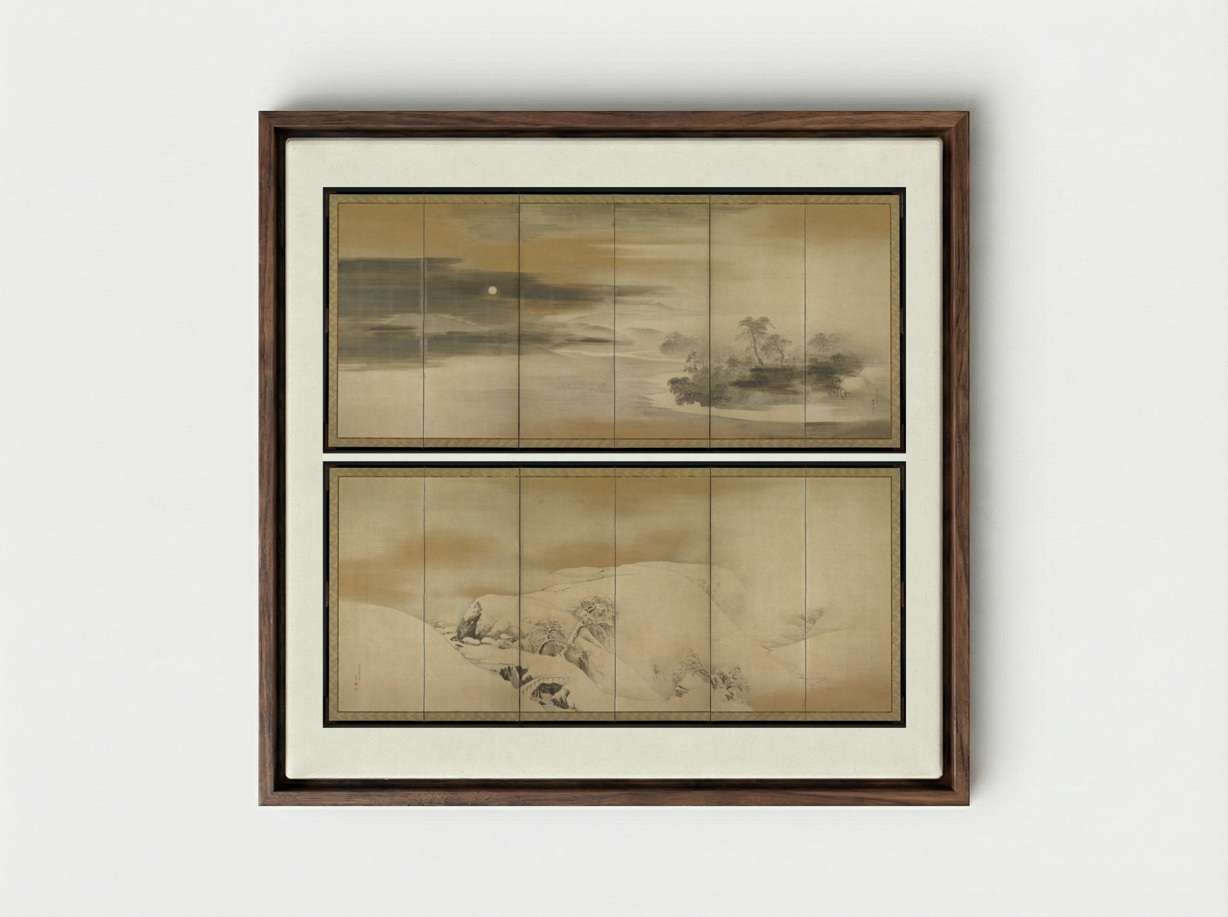 Summer Night; Winter Day - Maruyama Ōkyo - Framed Canvas Dark Wood