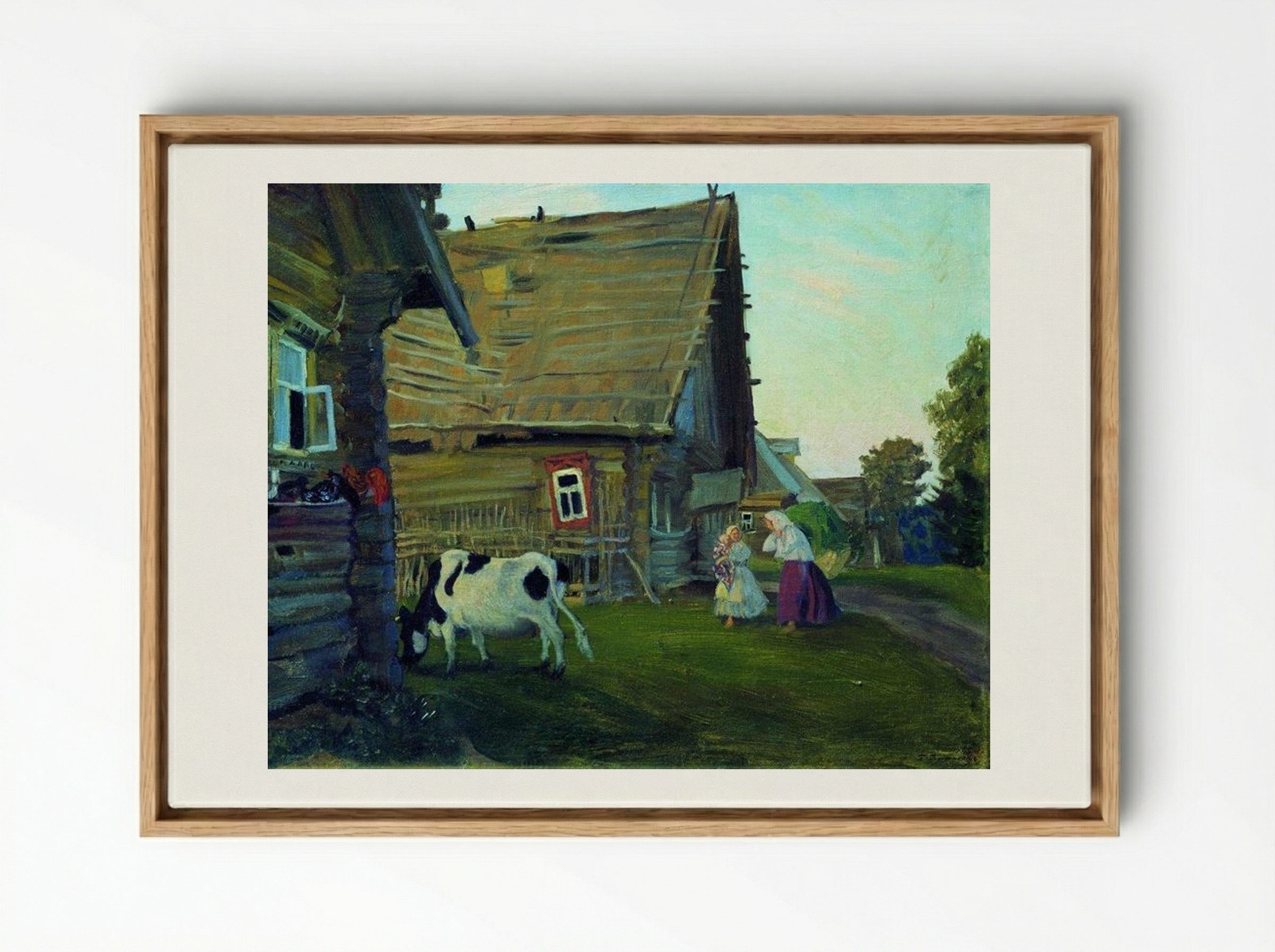 The Hut. Kostroma Province - Boris Kustodiev - Framed Canvas Wood