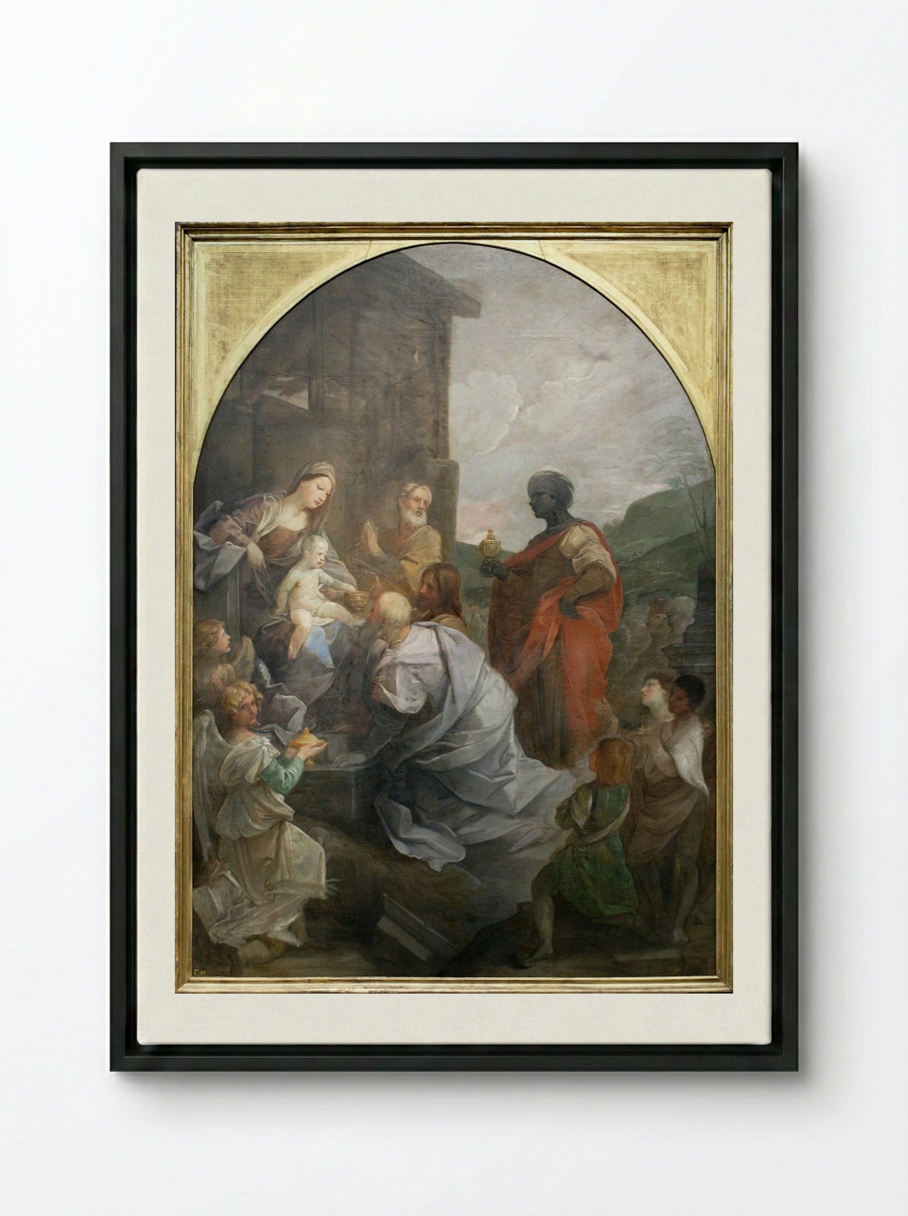 Adoration of the Magi - Guido Reni - Framed Canvas Black