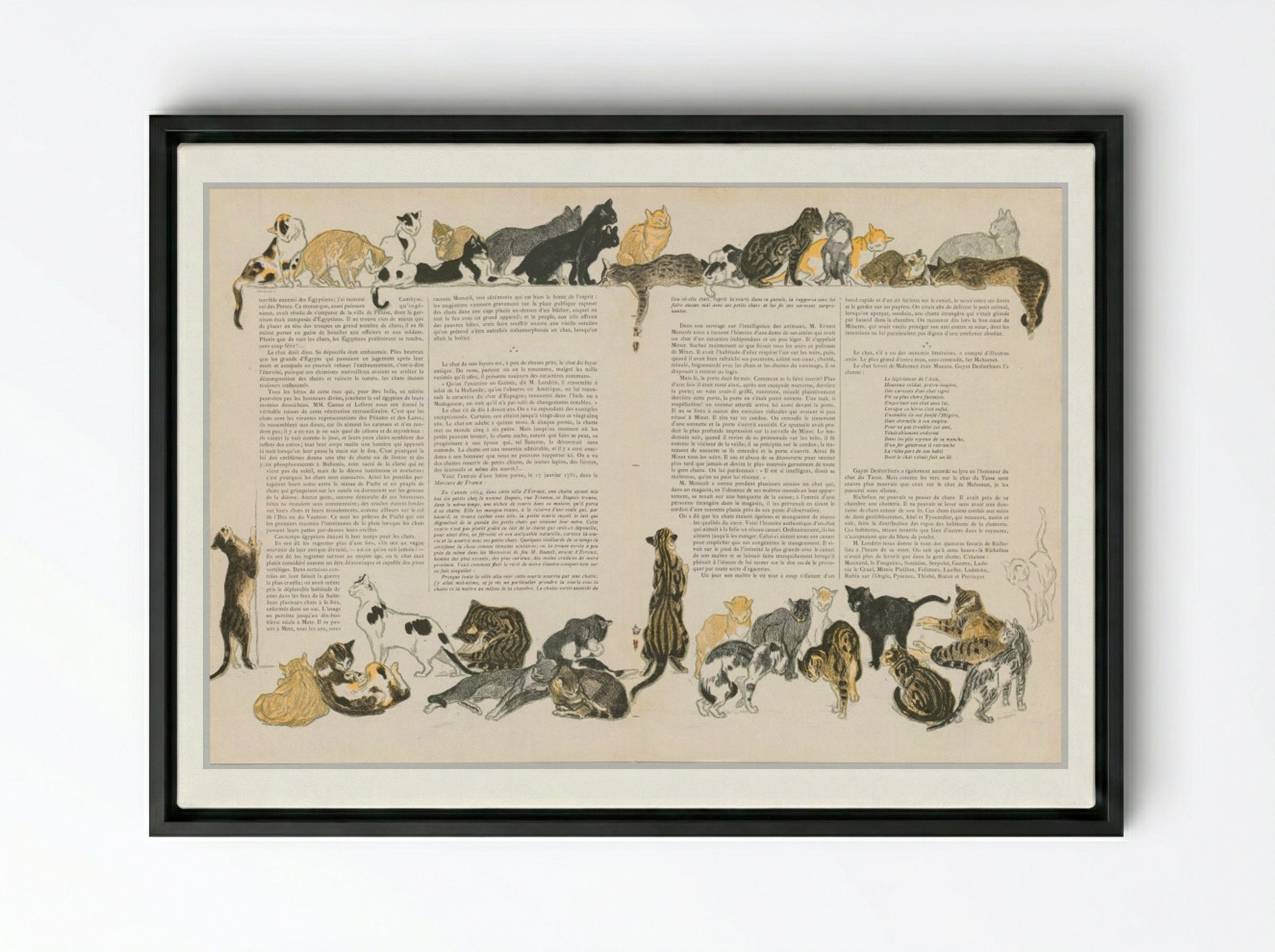 On Cats (Des Chats) - Théophile Alexandre Steinlen - Framed Canvas Black