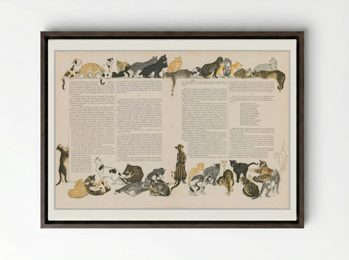 On Cats (Des Chats) - Théophile Alexandre Steinlen - Framed Canvas Dark Wood
