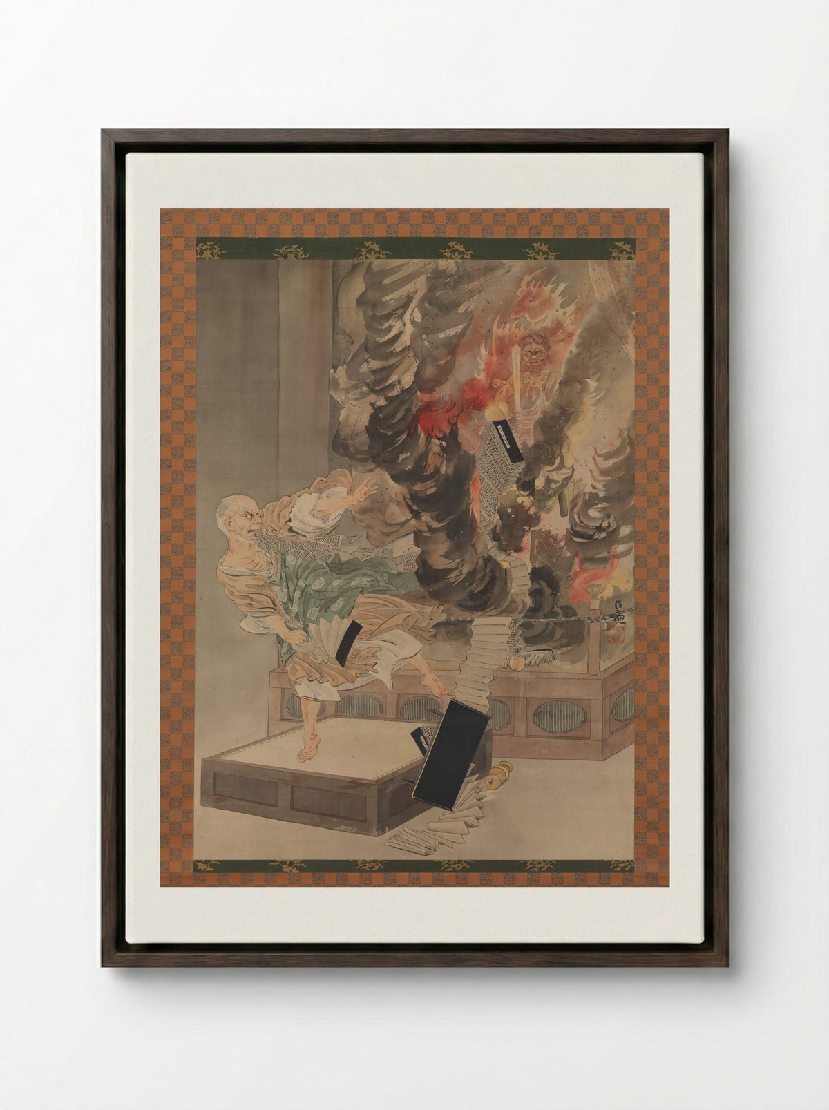 The Fury of Monk Raigō - Kobayashi Kiyochika - Framed Canvas Dark Wood