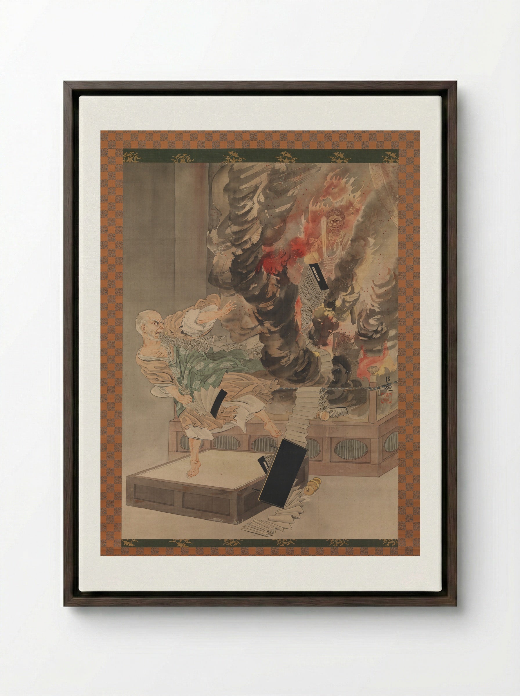 The Fury of Monk Raigō - Kobayashi Kiyochika - Framed Canvas Dark Wood