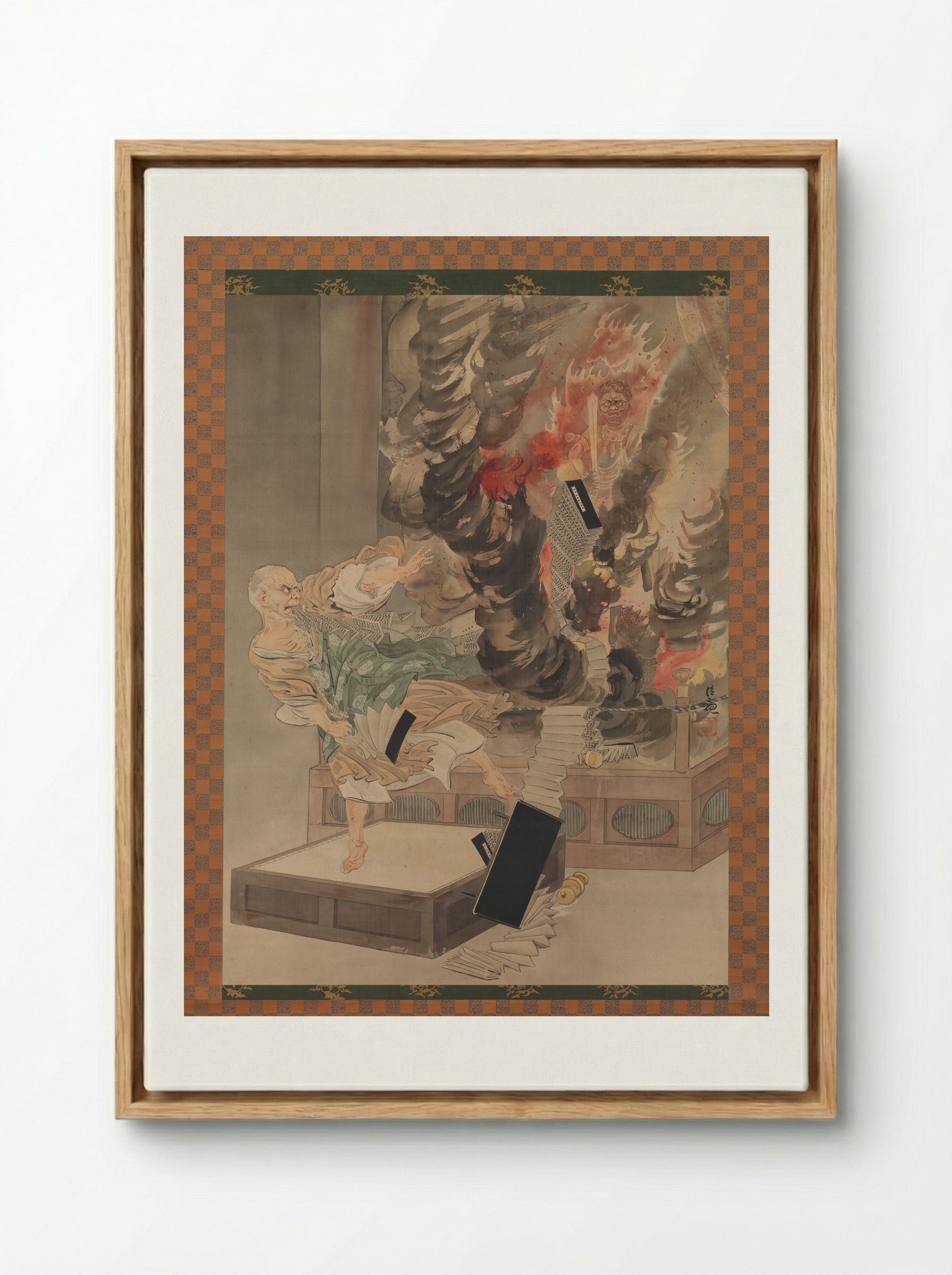 The Fury of Monk Raigō - Kobayashi Kiyochika - Framed Canvas Wood